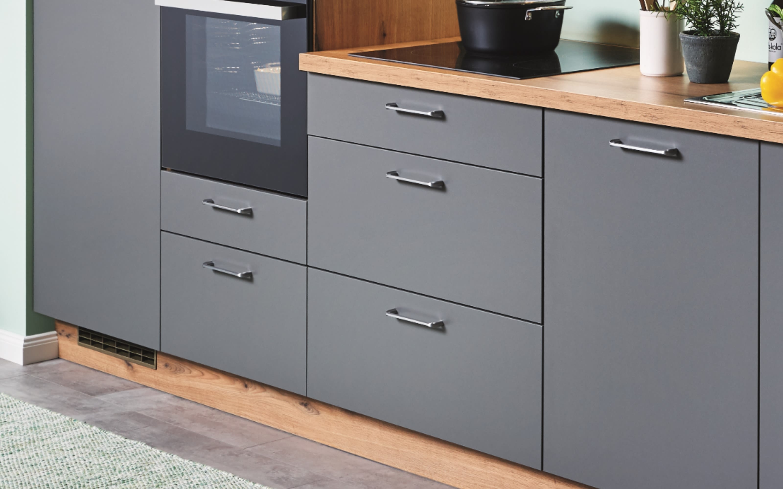 Einbauküche Wida/Plamos, anthrazit/Wildeiche Nachbildung, inkl. Elektrogeräte