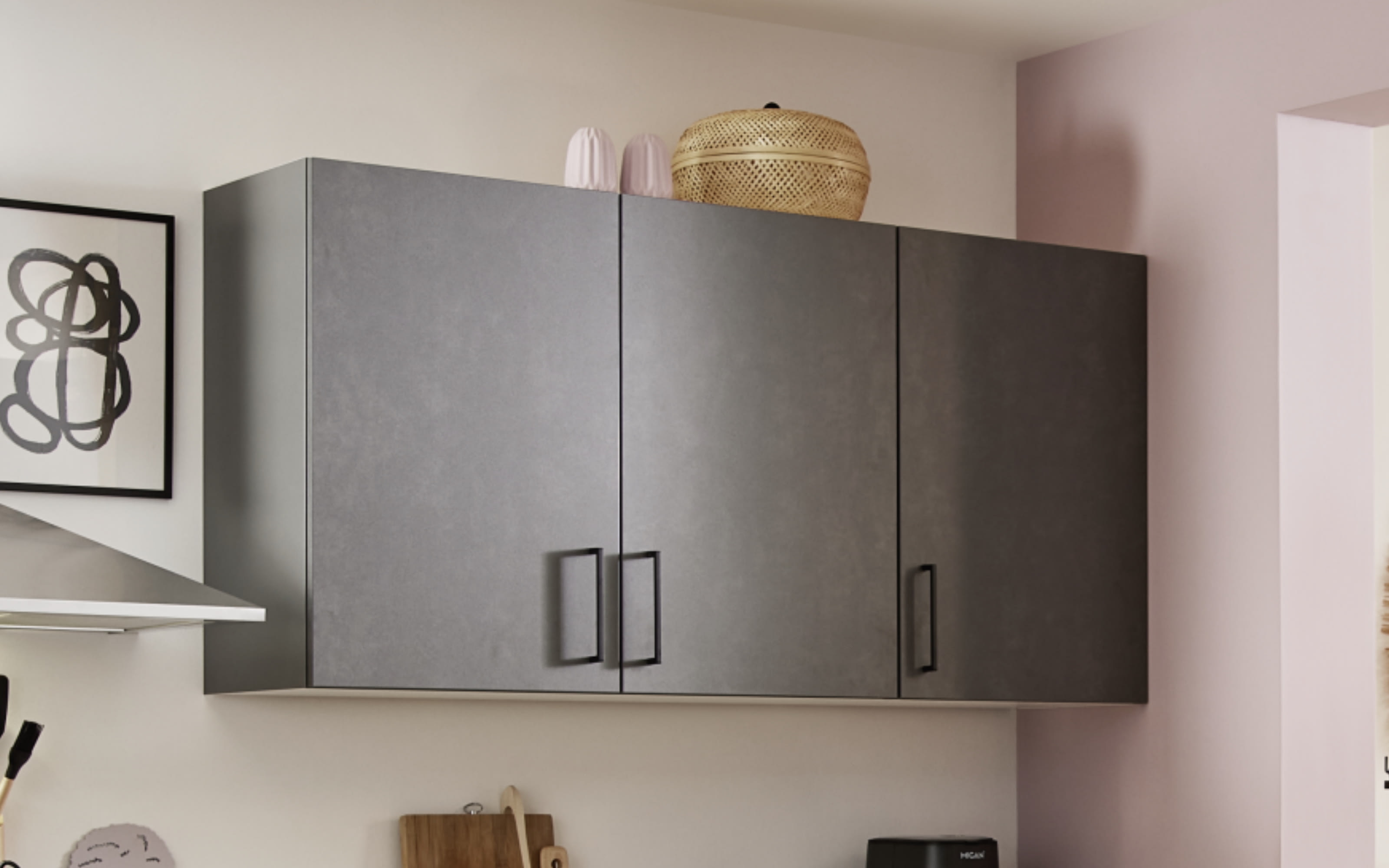 Einbauküche Bailo, Beton steinweiß, inkl. Elektrogeräte