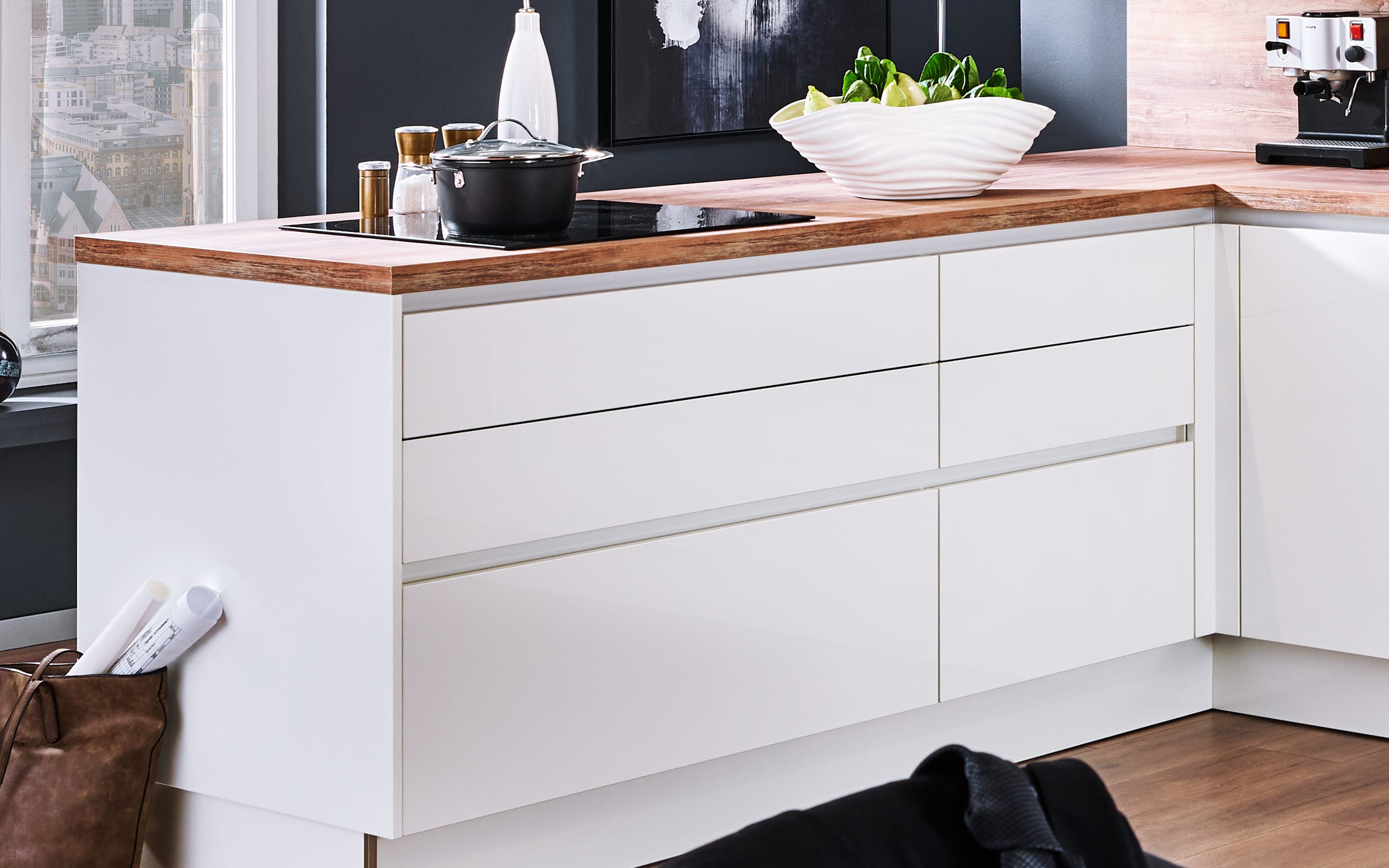 Einbauküche Perfect Brillant, weiß, inkl. Siemens Elektrogeräten