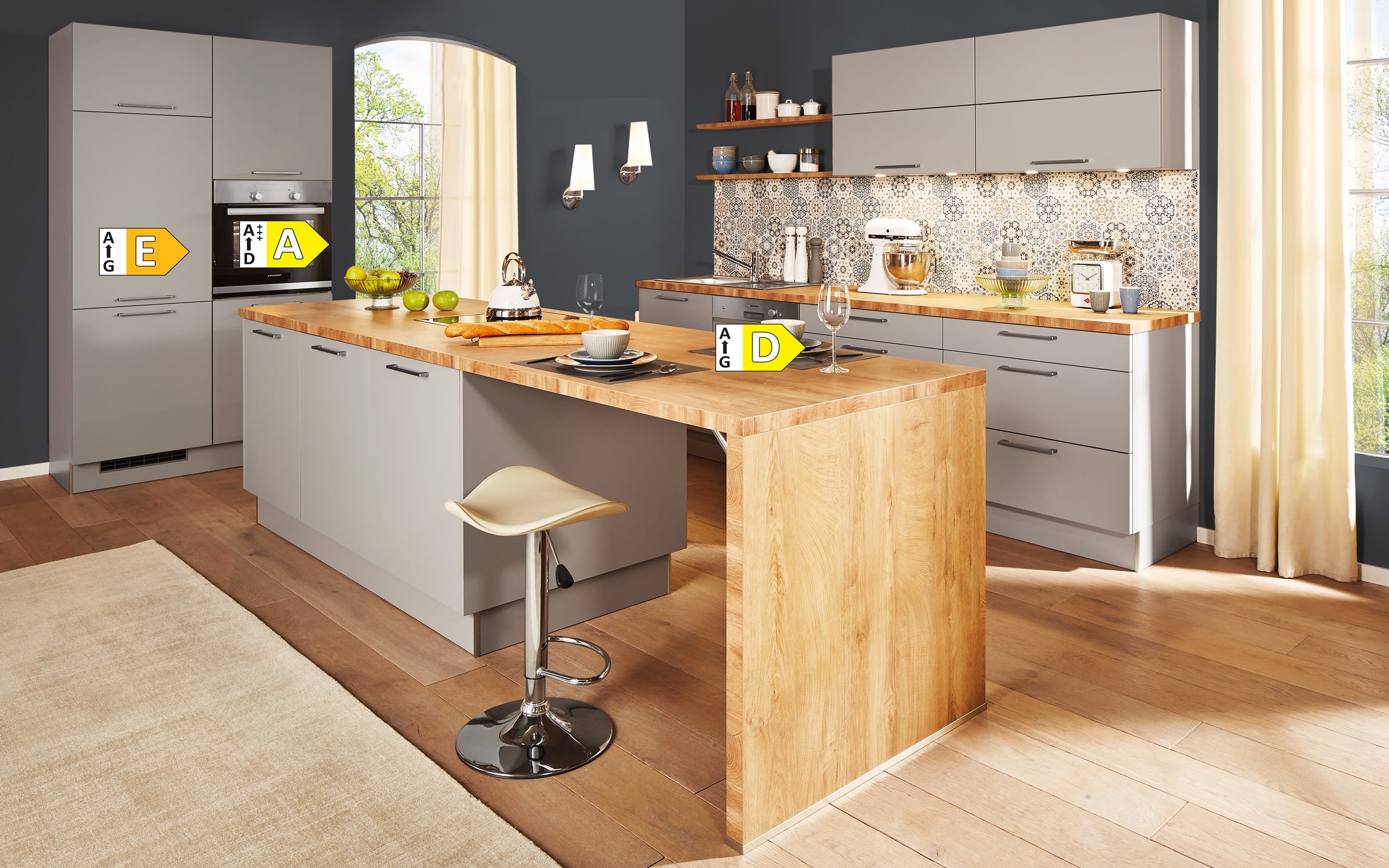 Einbauküche Perfect Soft, perlgrau, inkl. Siemens Elektrogeräte und Miele Geschirrspüler