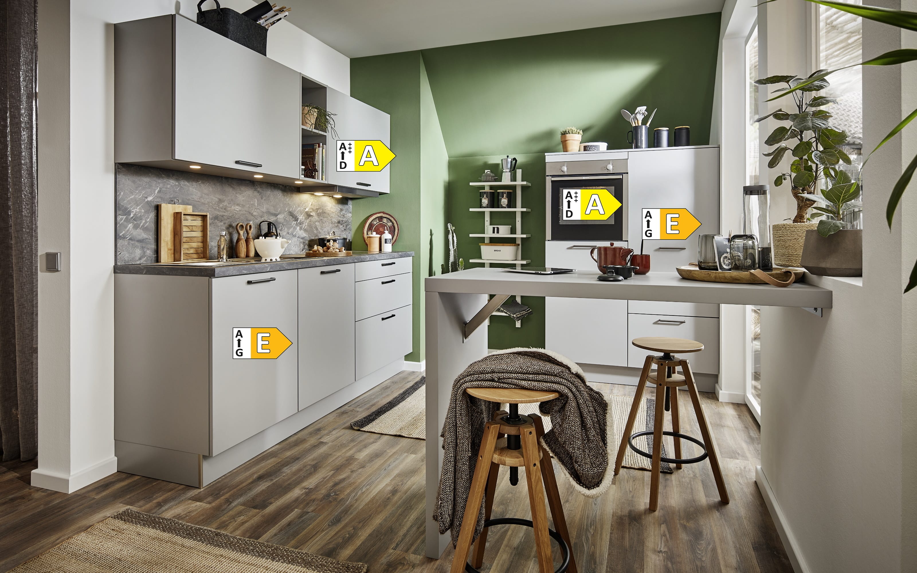 Einbauküche Uno, matt perlgrau, inkl. Elektrogeräte