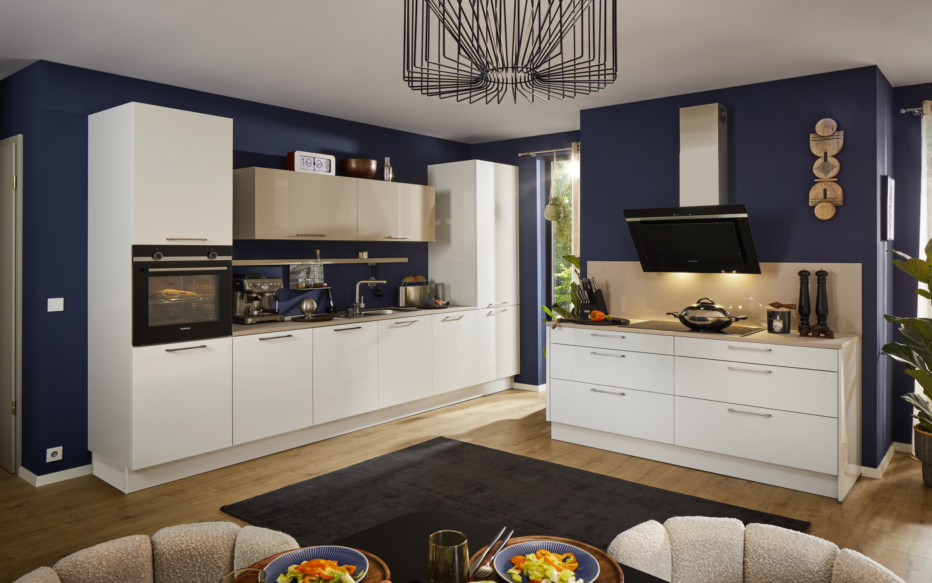 Einbauküche Perfect brillant, weiß/kaschmir farbend, inkl. AEG Elektrogeräte