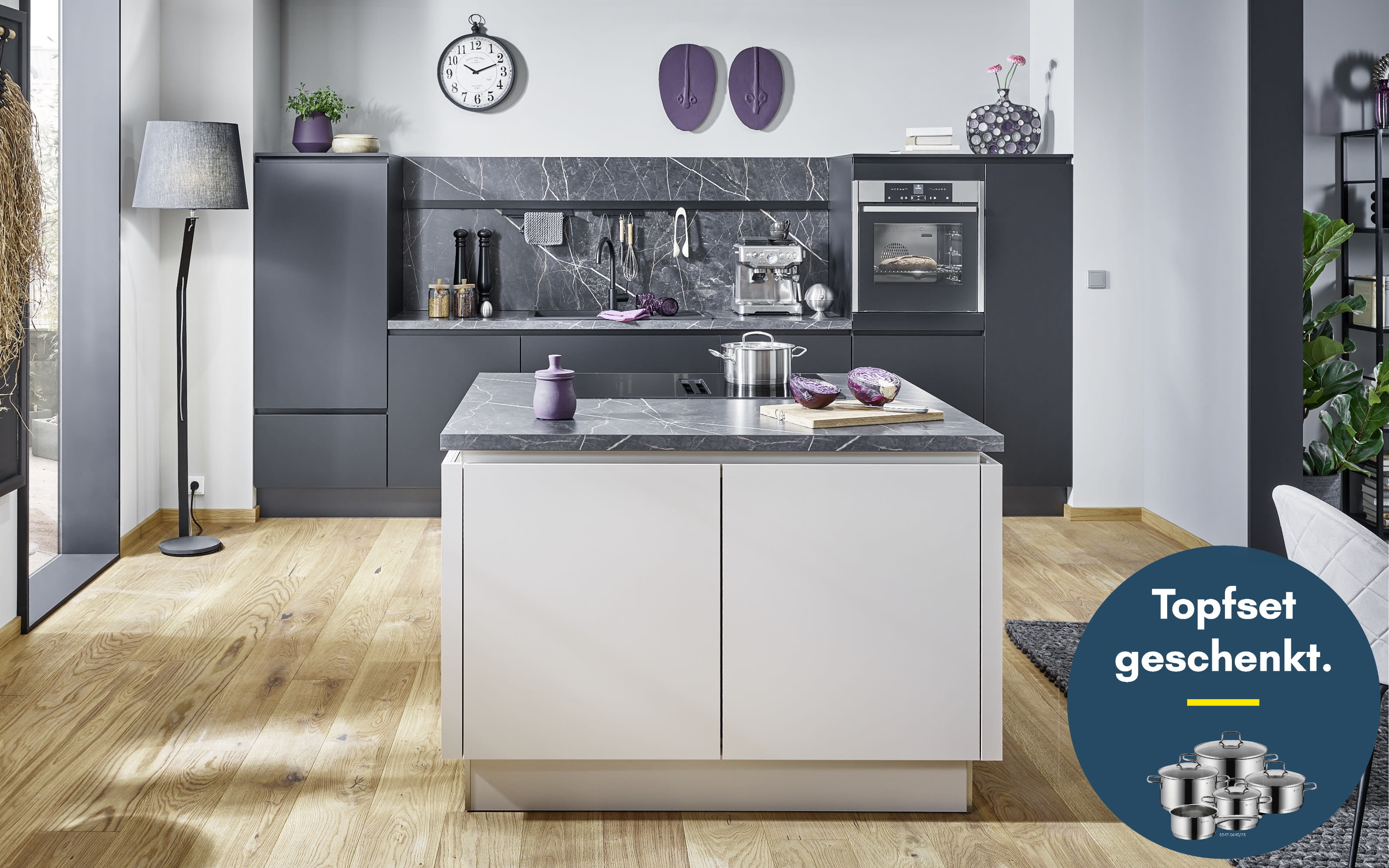 Einbauküche Perfect soft, schwarz, inkl. Miele Elektrogeräte
