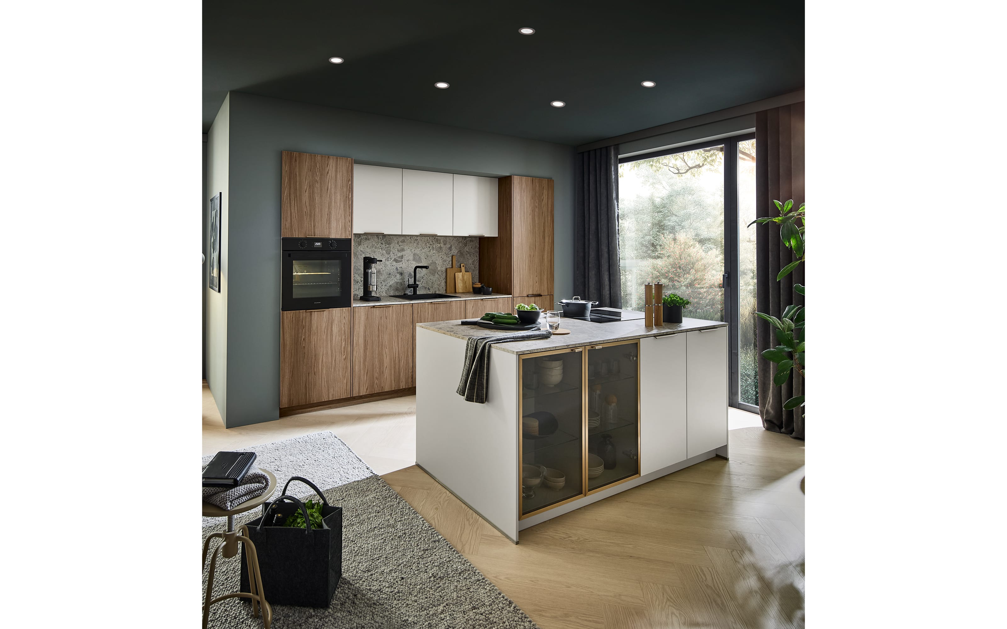 Einbauküche Toronto/Perfect Soft, Ulme/Mocca, inkl. AEG Elektrogeräte