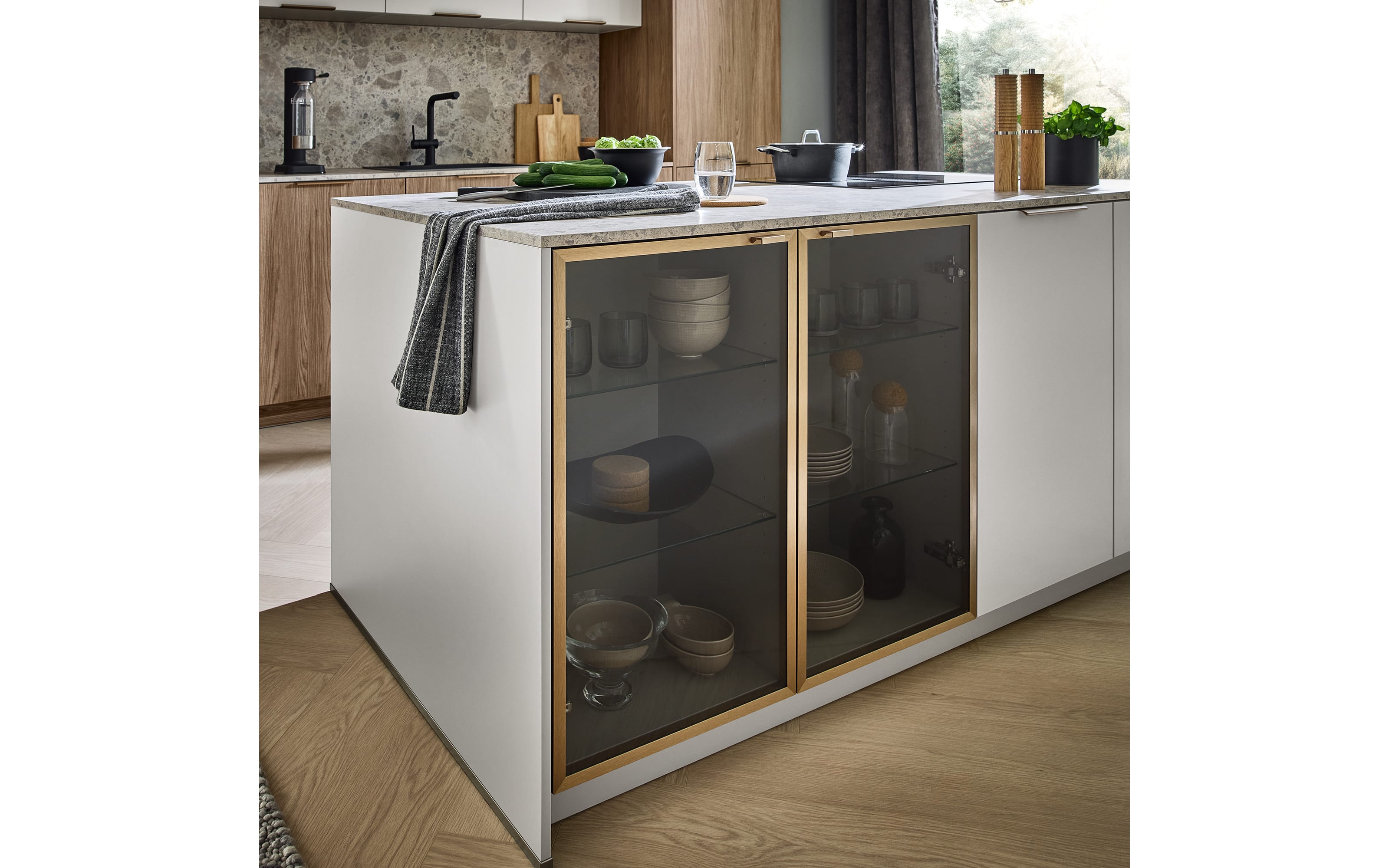 Einbauküche Toronto/Perfect Soft, Ulme/Mocca, inkl. Bosch Elektrogeräte