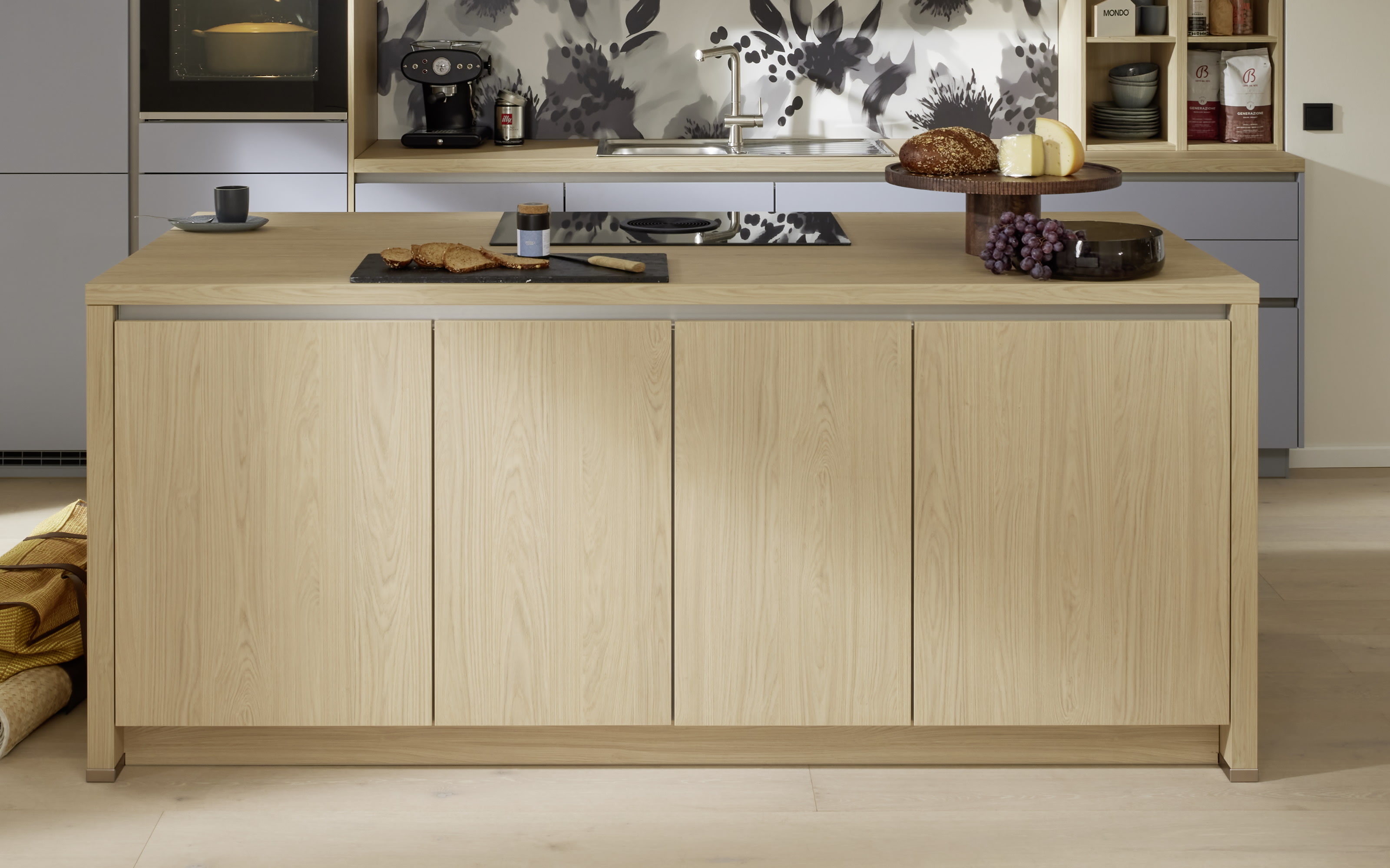 Einbauküche Sunta/Stadum, Eiche Como Nachbildung/sky, inkl. Siemens Elektrogeräte