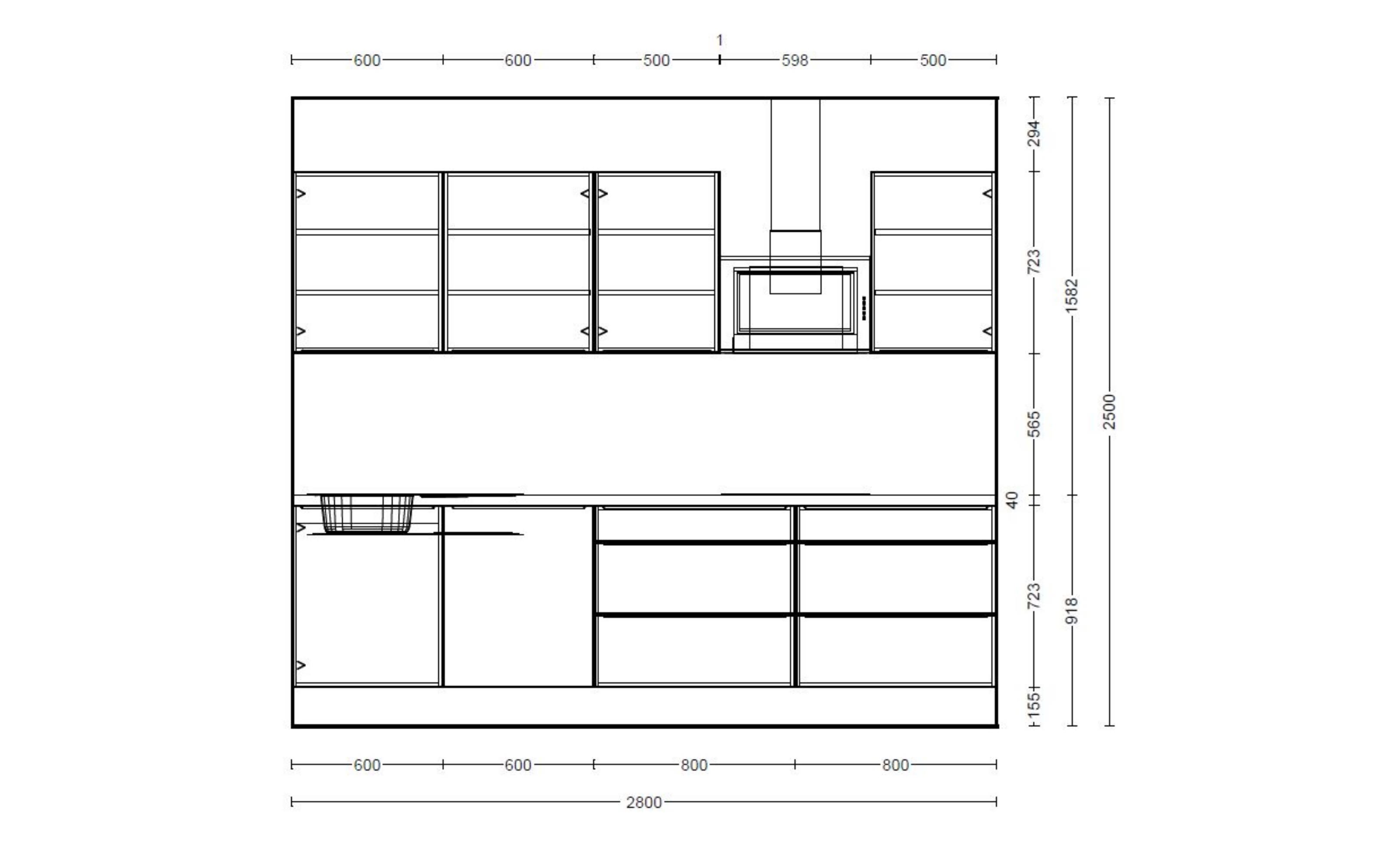 Einbauküche IP 1200, schwarz, inkl. Elektrogeräte