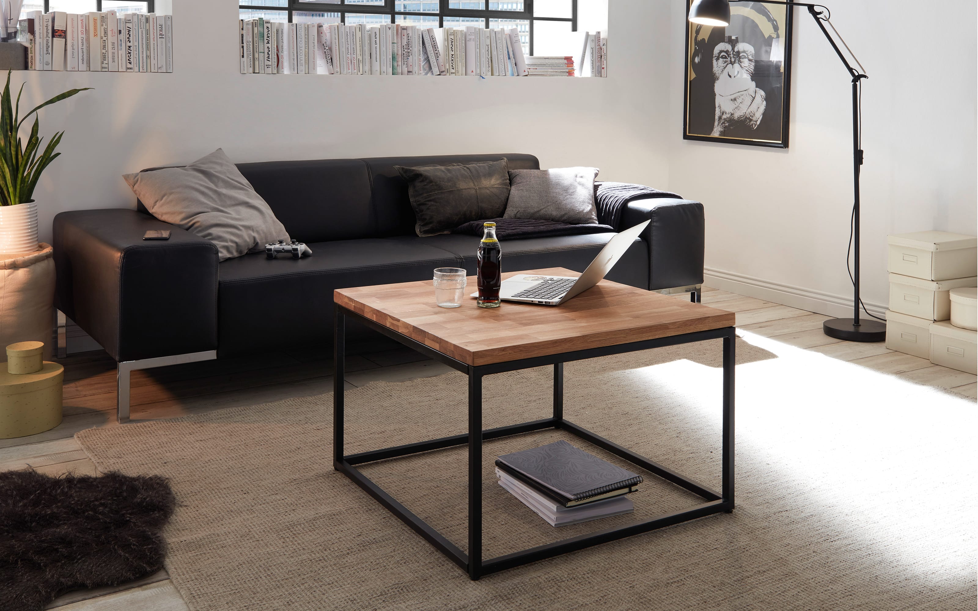 Couchtisch Sakura II, Asteiche massiv, schwarz lackiert