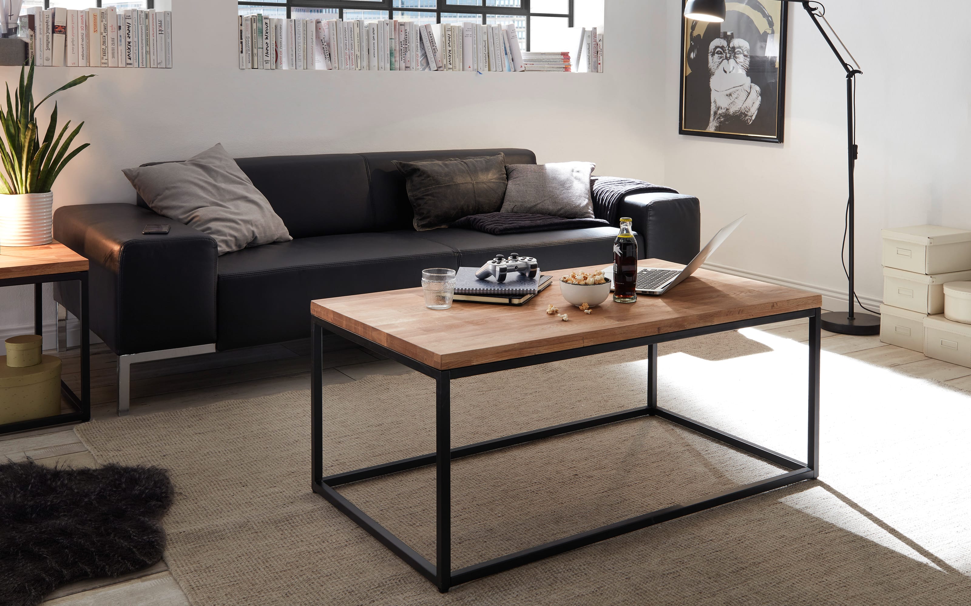 Couchtisch Sakura III, Asteiche massiv, schwarz lackiert