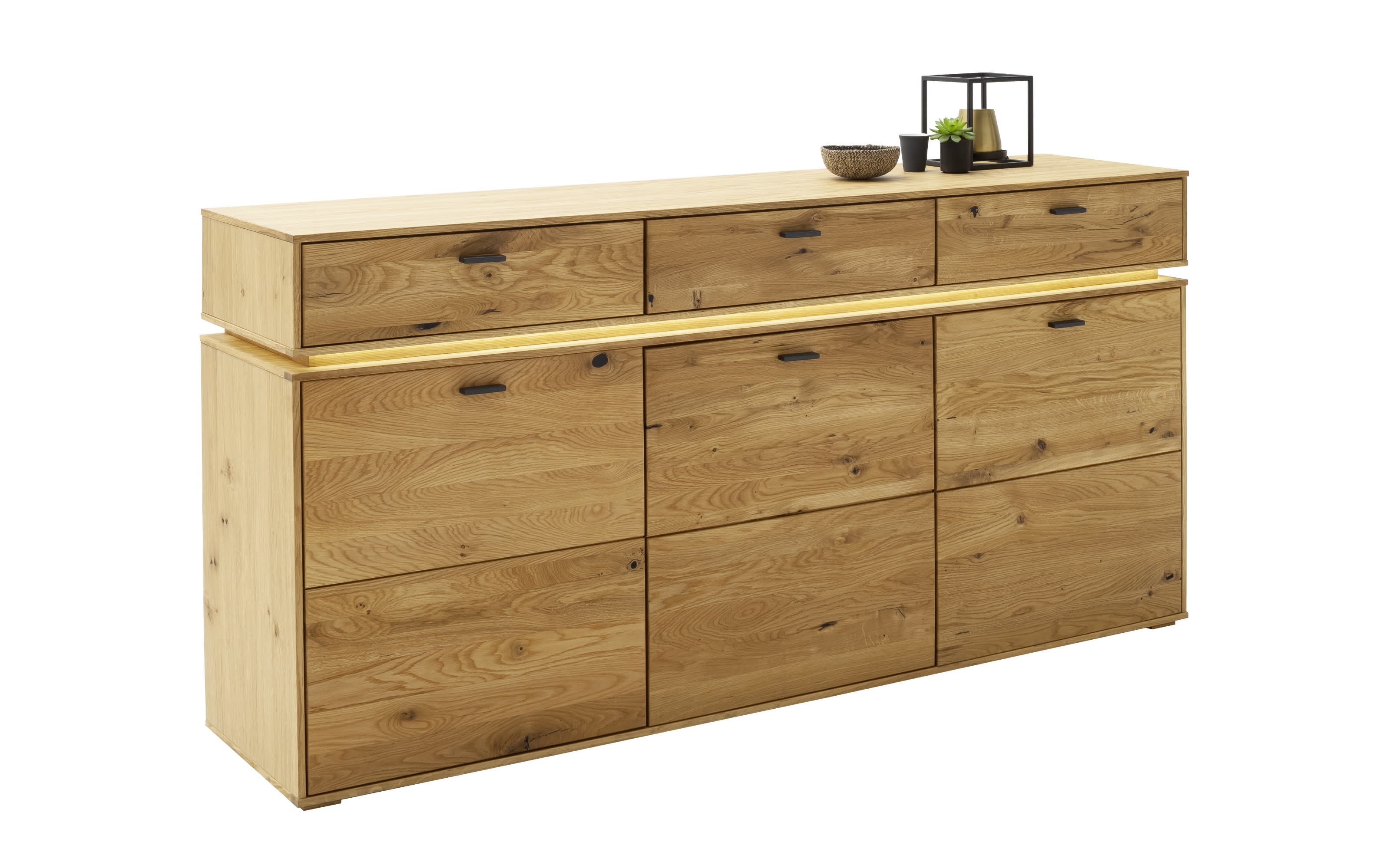 Sideboard Como, Wildeiche geölt massiv, Wildeiche furniert, inkl. LED-Korpusbeleuchtung