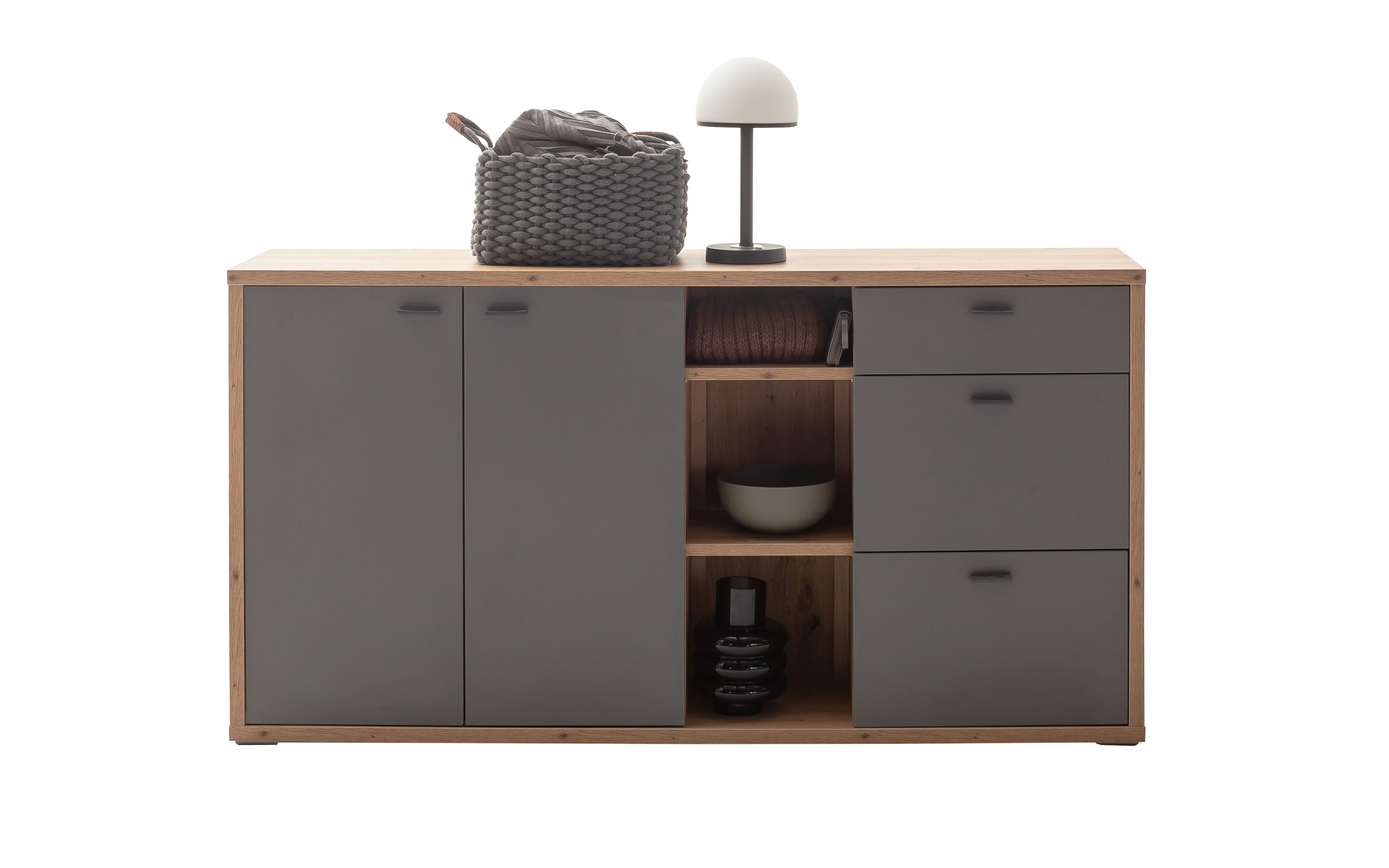 Sideboard Lizzano, grau/Balkeneiche-Nachbildung