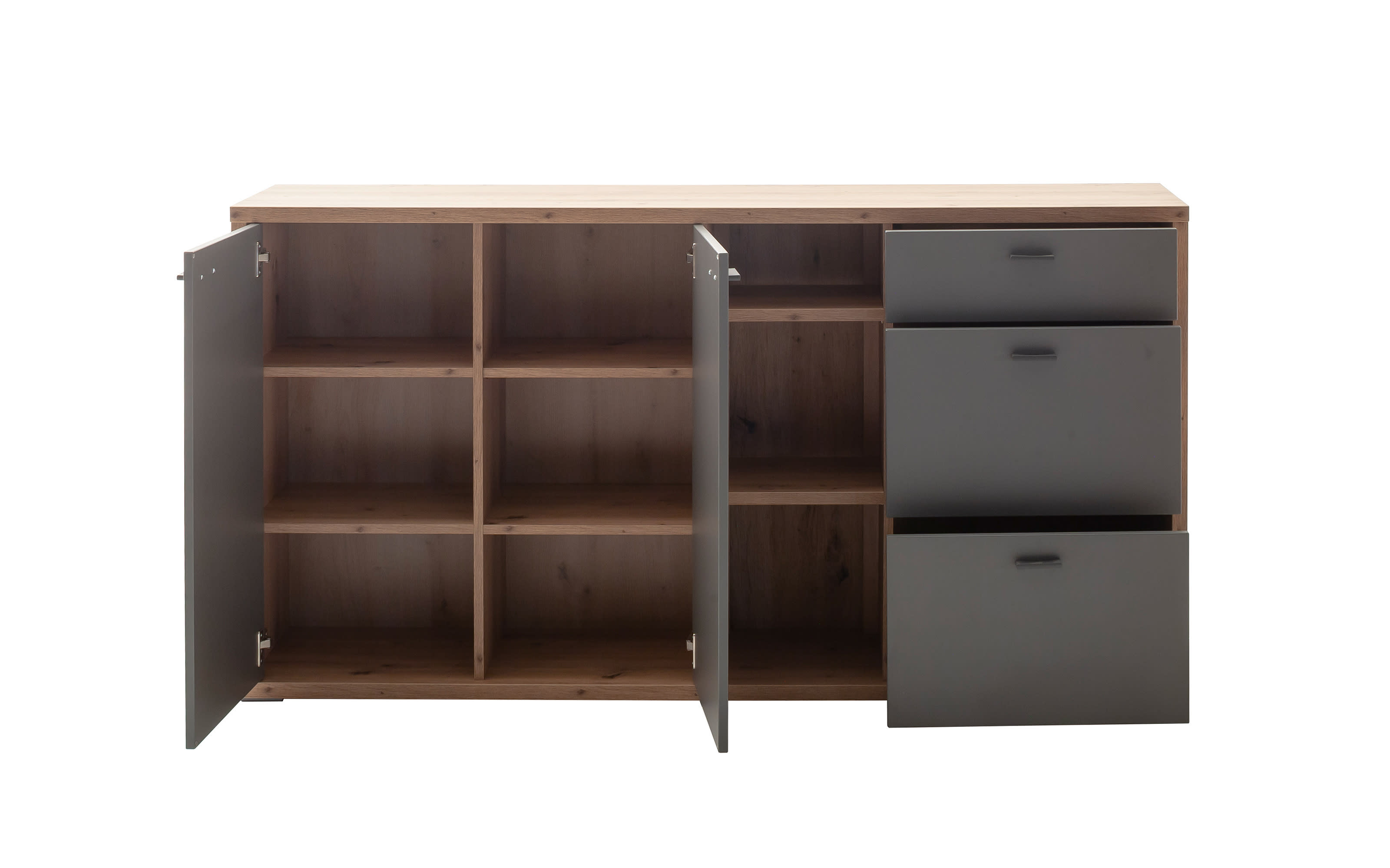 Sideboard Lizzano, grau/Balkeneiche-Nachbildung