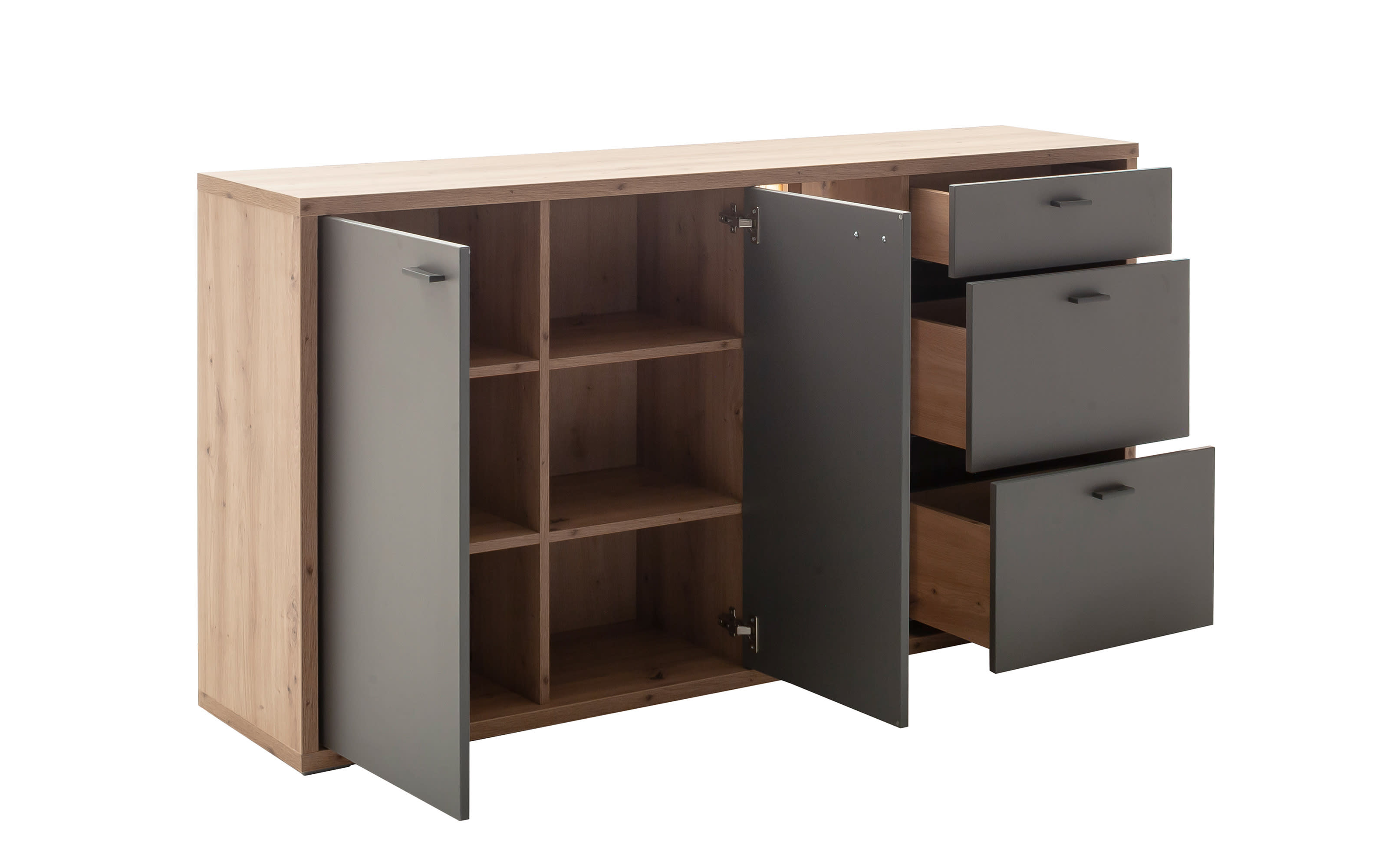 Sideboard Lizzano, grau/Balkeneiche-Nachbildung