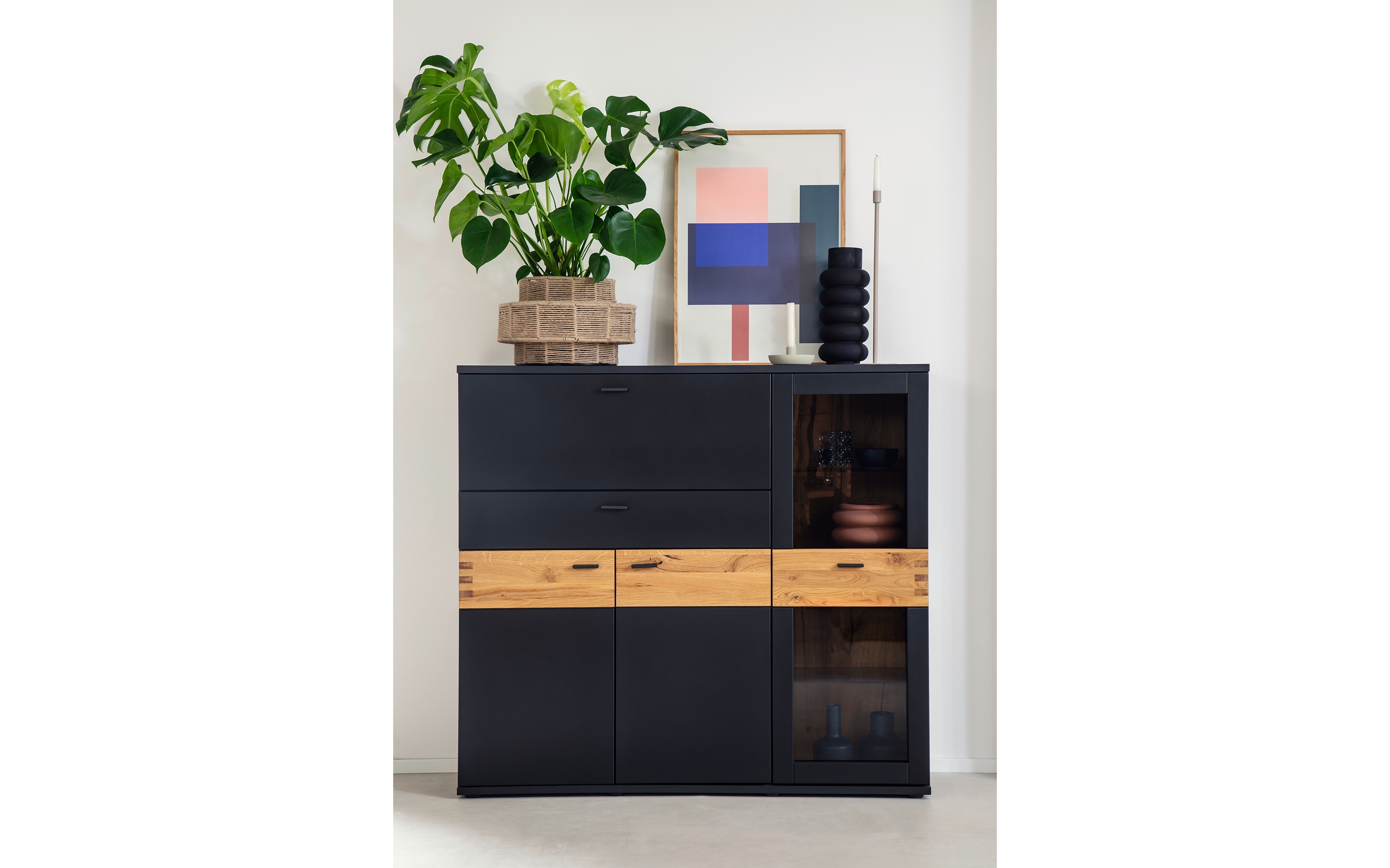 Highboard Cesena, schwarzgrau/Wildeiche