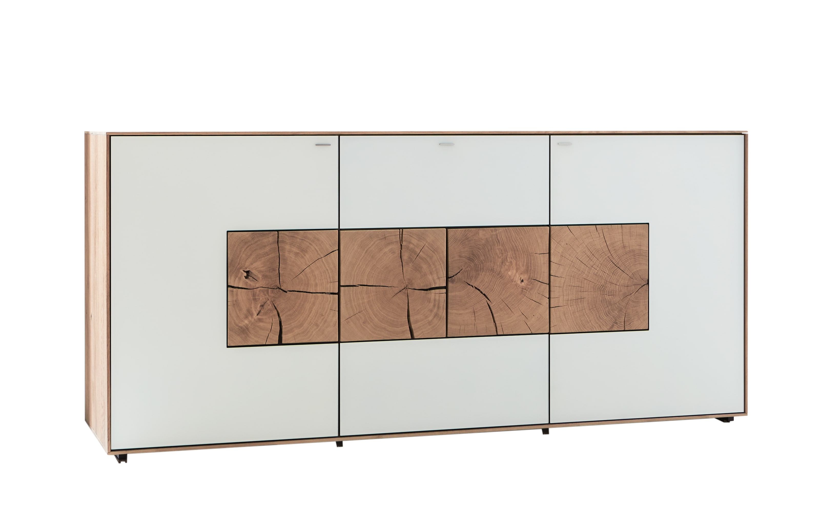 Sideboard Caya, Kerneiche Umato gebürstet, Mattglas weiß