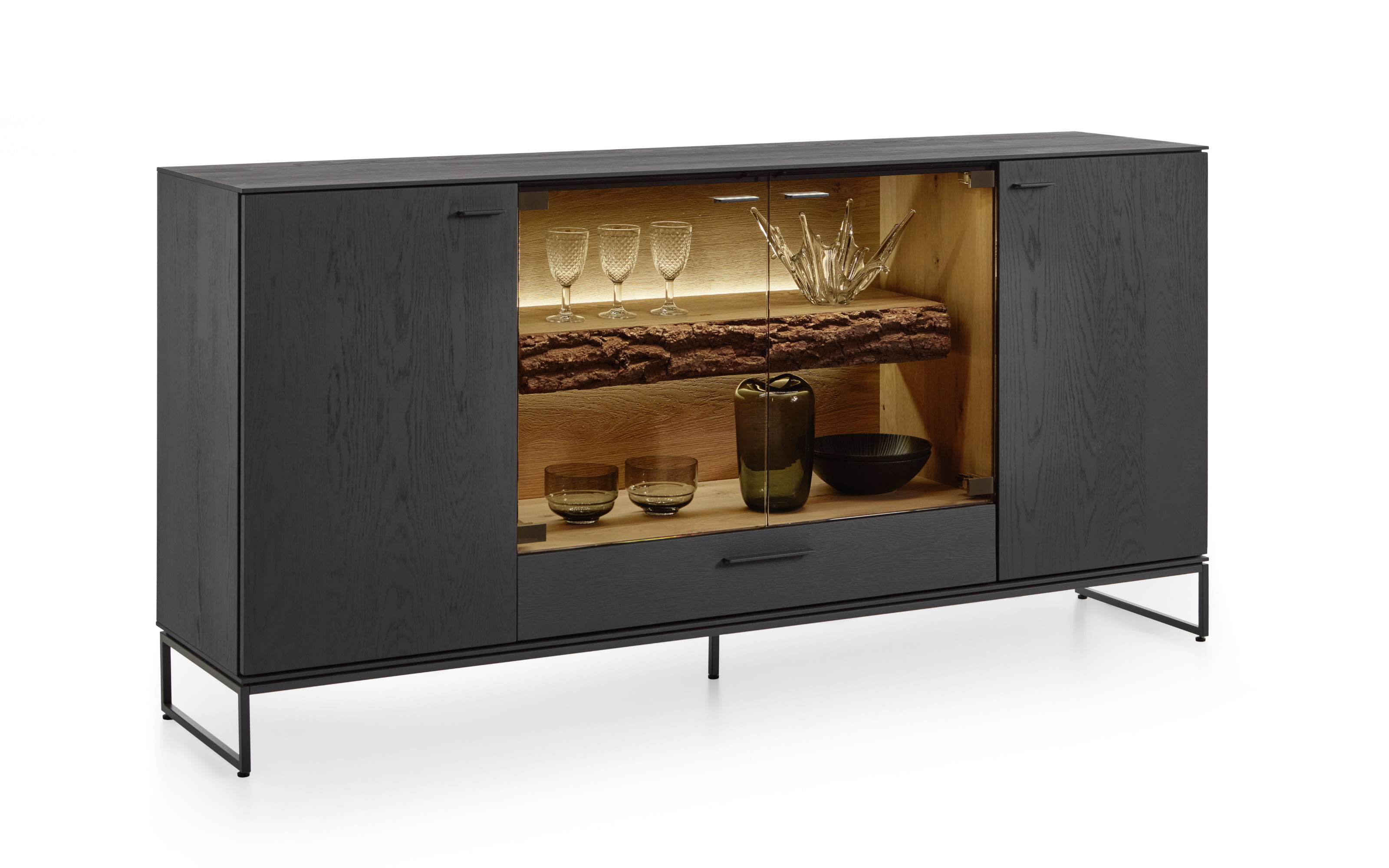 Sideboard Runa, Kerneiche natur/anthrazit, Breite 192 cm