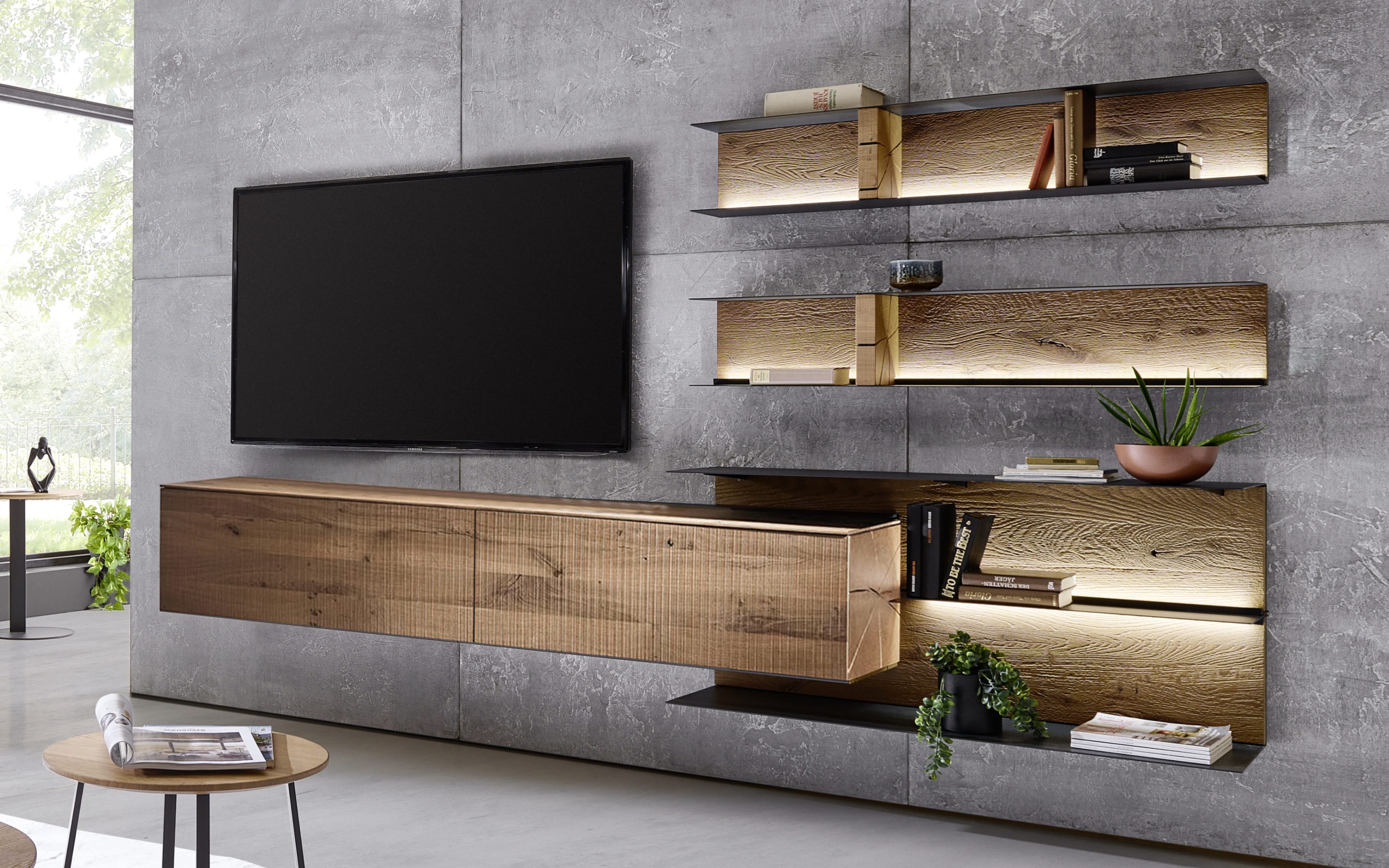 Wohnwand Vara, Kerneiche Umato/anthrazit