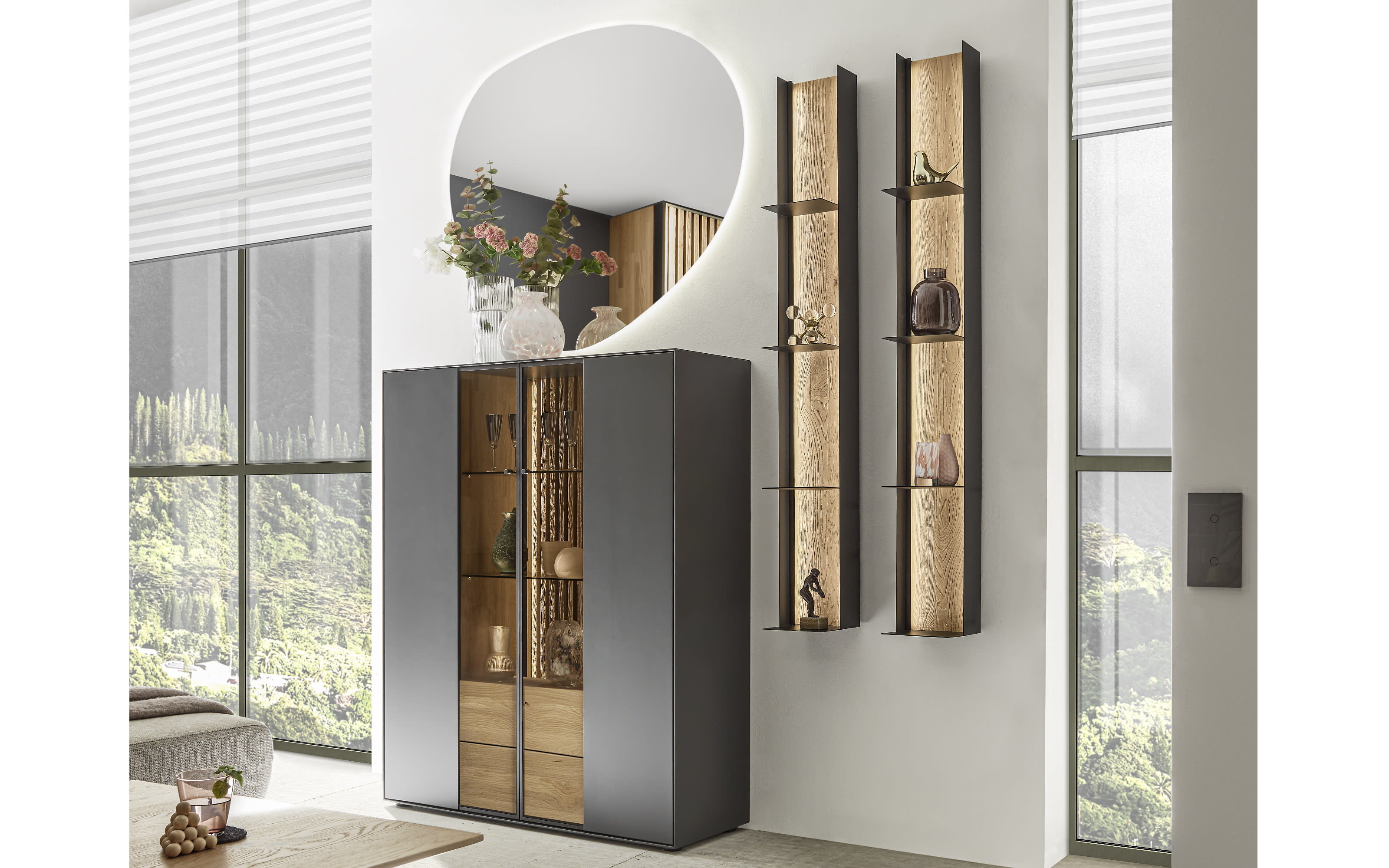 Highboard Selino, Birke massiv/anthrazit