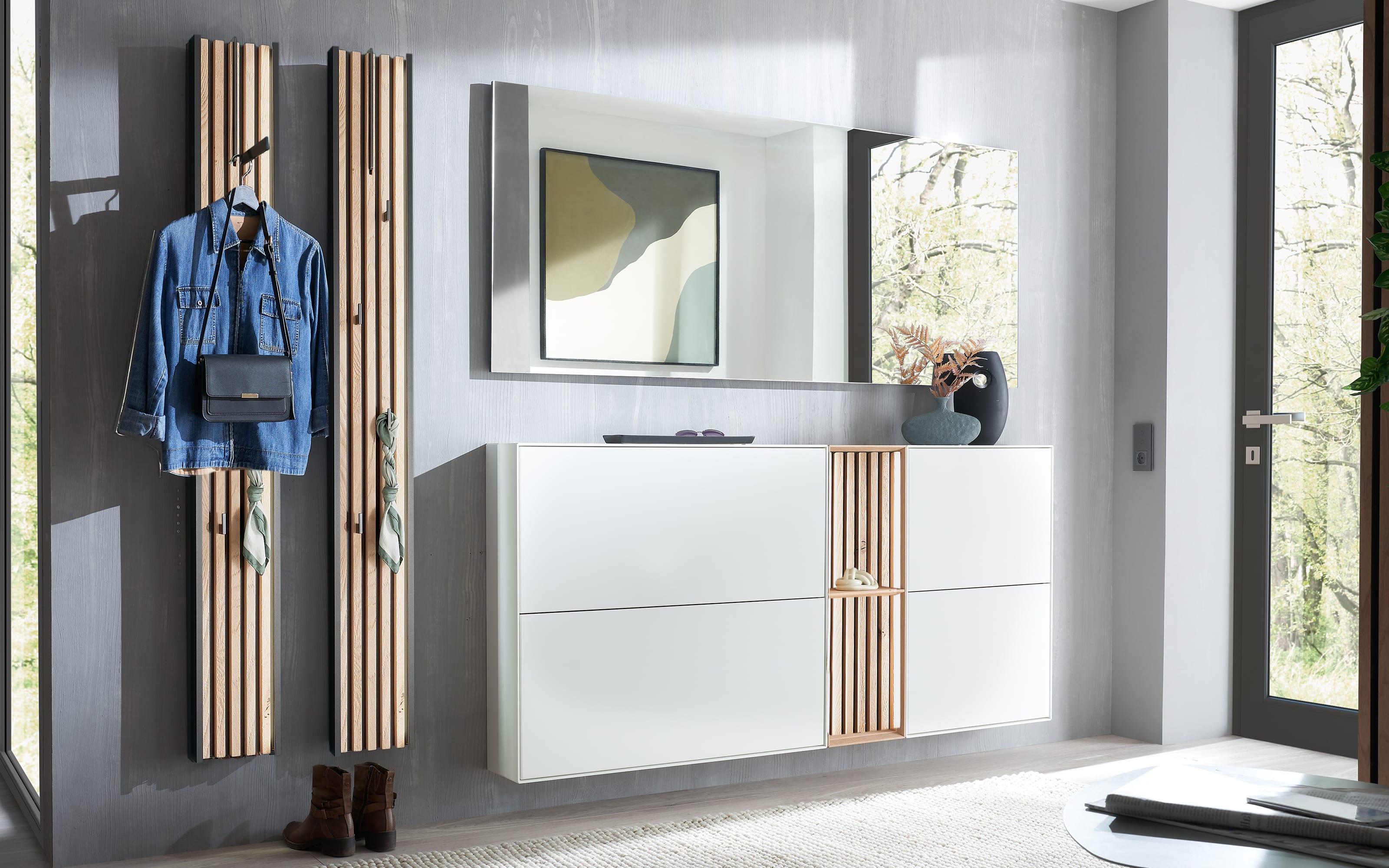 Wandgarderobe Salvo, Kerneiche/anthrazit, inkl. Beleuchtung