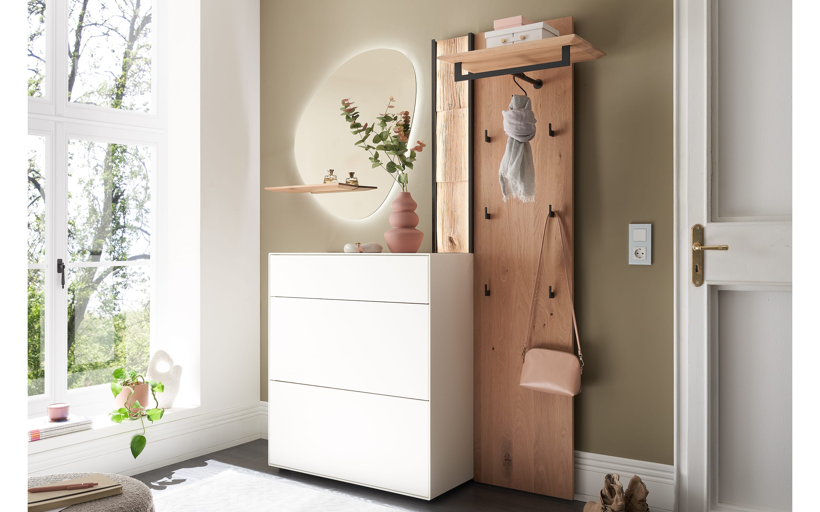 Wandgarderobe Salvo, holz/anthrazit, inkl. Beleuchtung