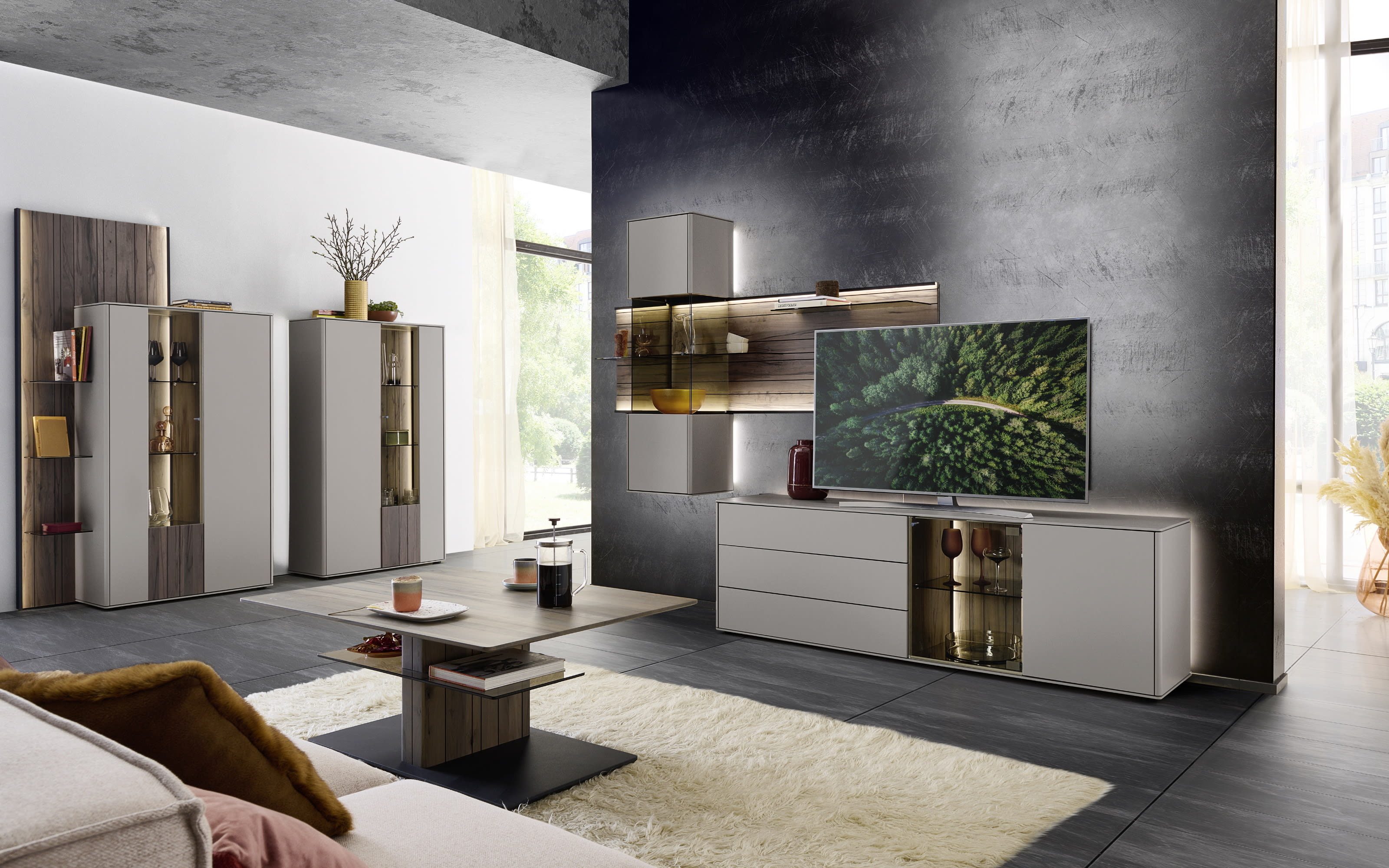 Highboard Audra, Altholzbuche/sand, links