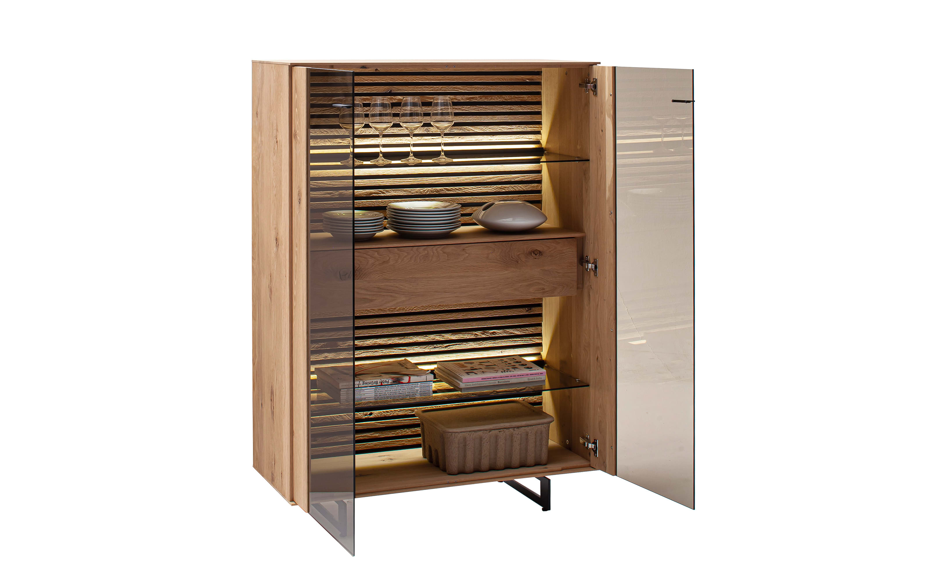 Highboard Yonna, Kerneiche Natur 