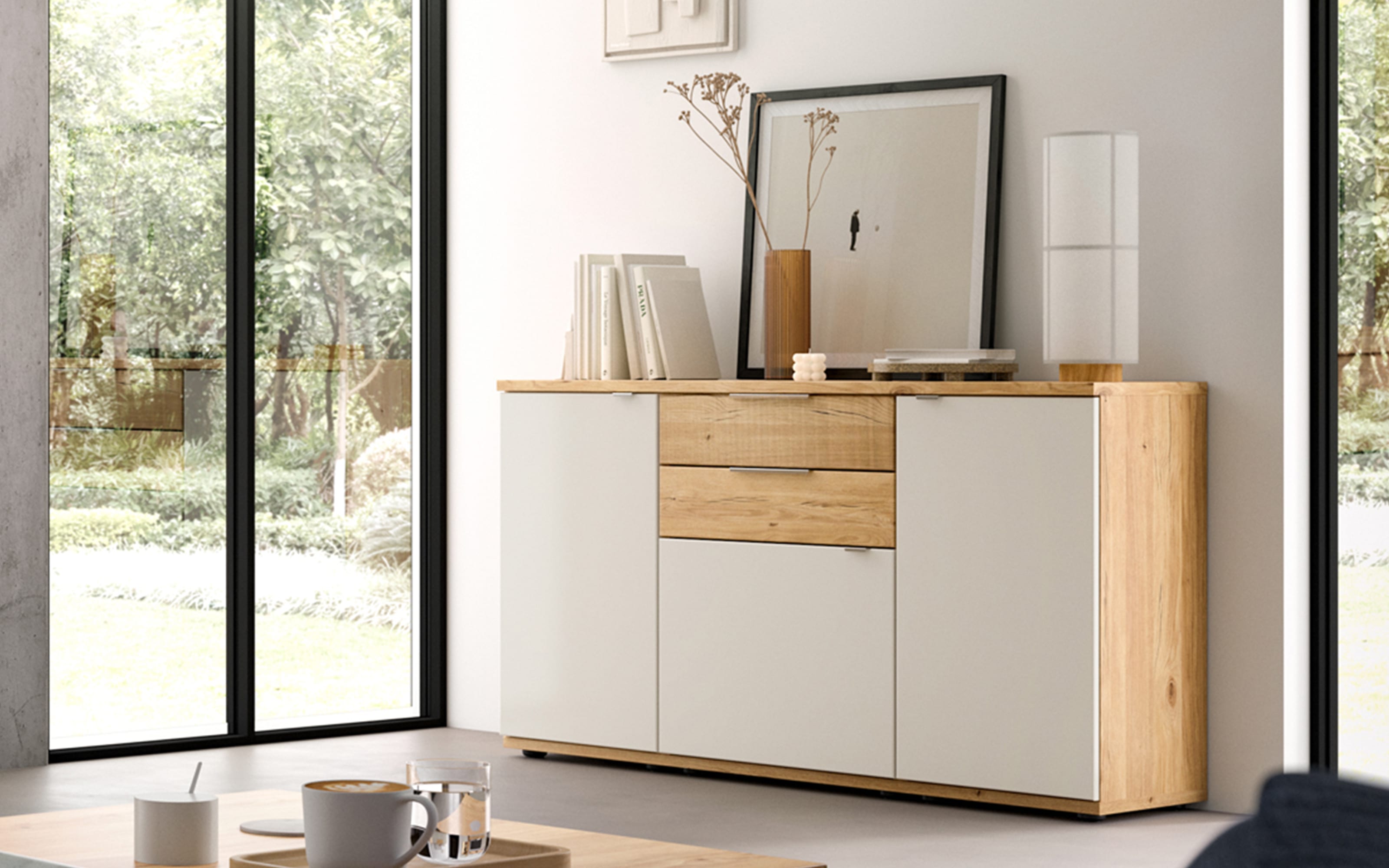 Sideboard Bergen, Risseiche/sandbeige