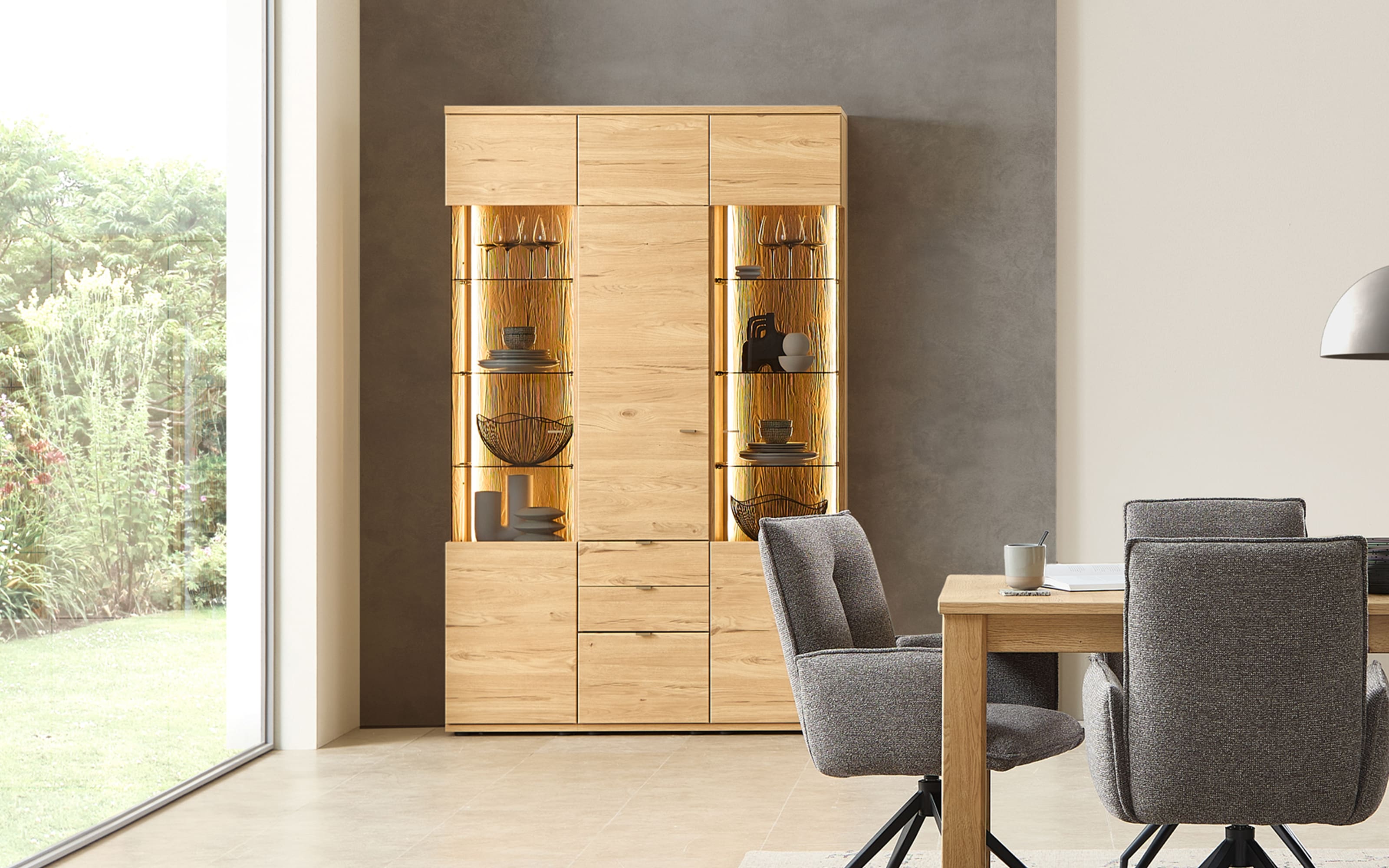 Vitrinen-Kombi Berghe, Risseiche