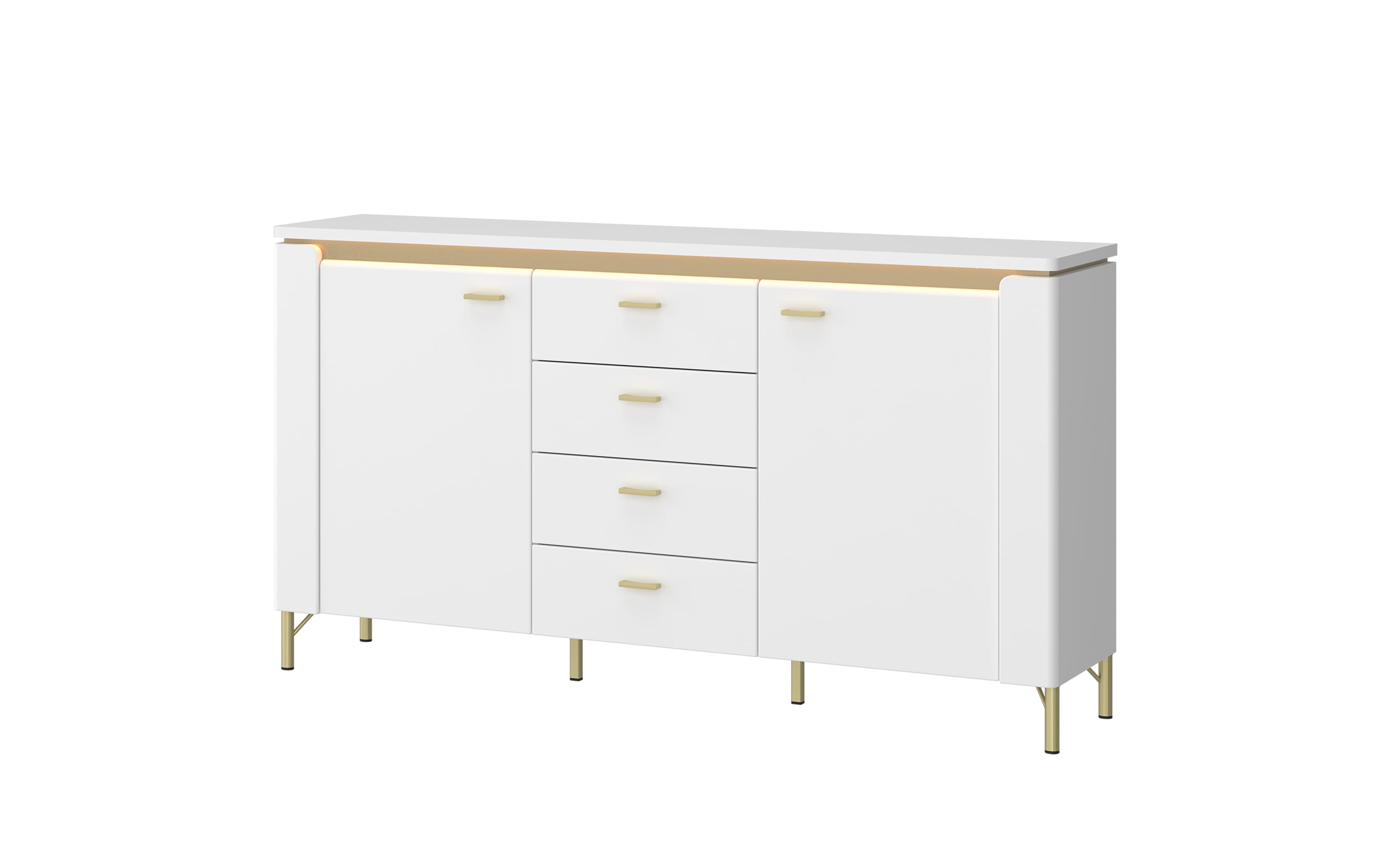 Sideboard Lazio, weiß/gold,155 cm, inkl. Beleuchtung