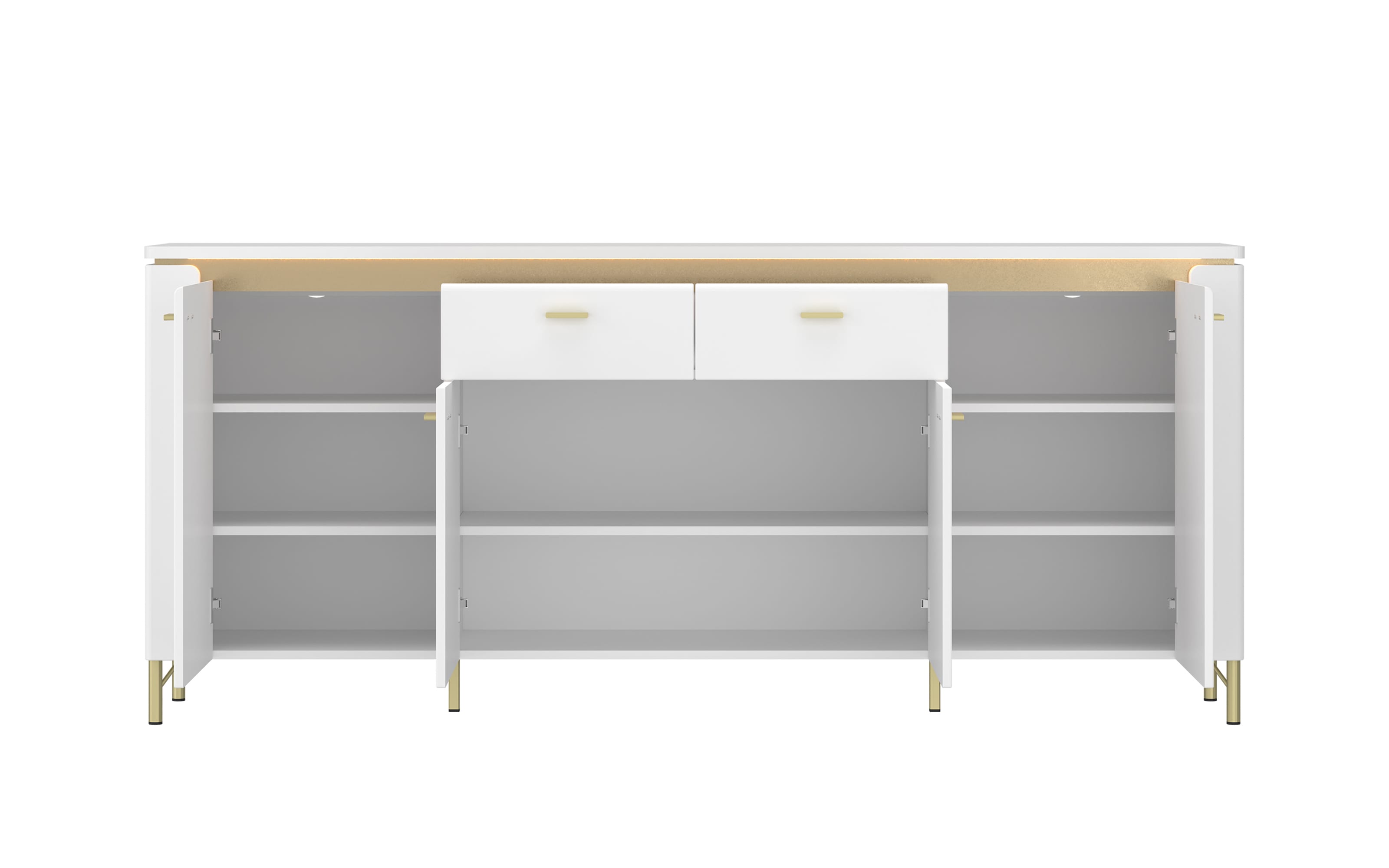 Sideboard Lazio, weiß/gold, 200 cm, inkl. Beleuchtung