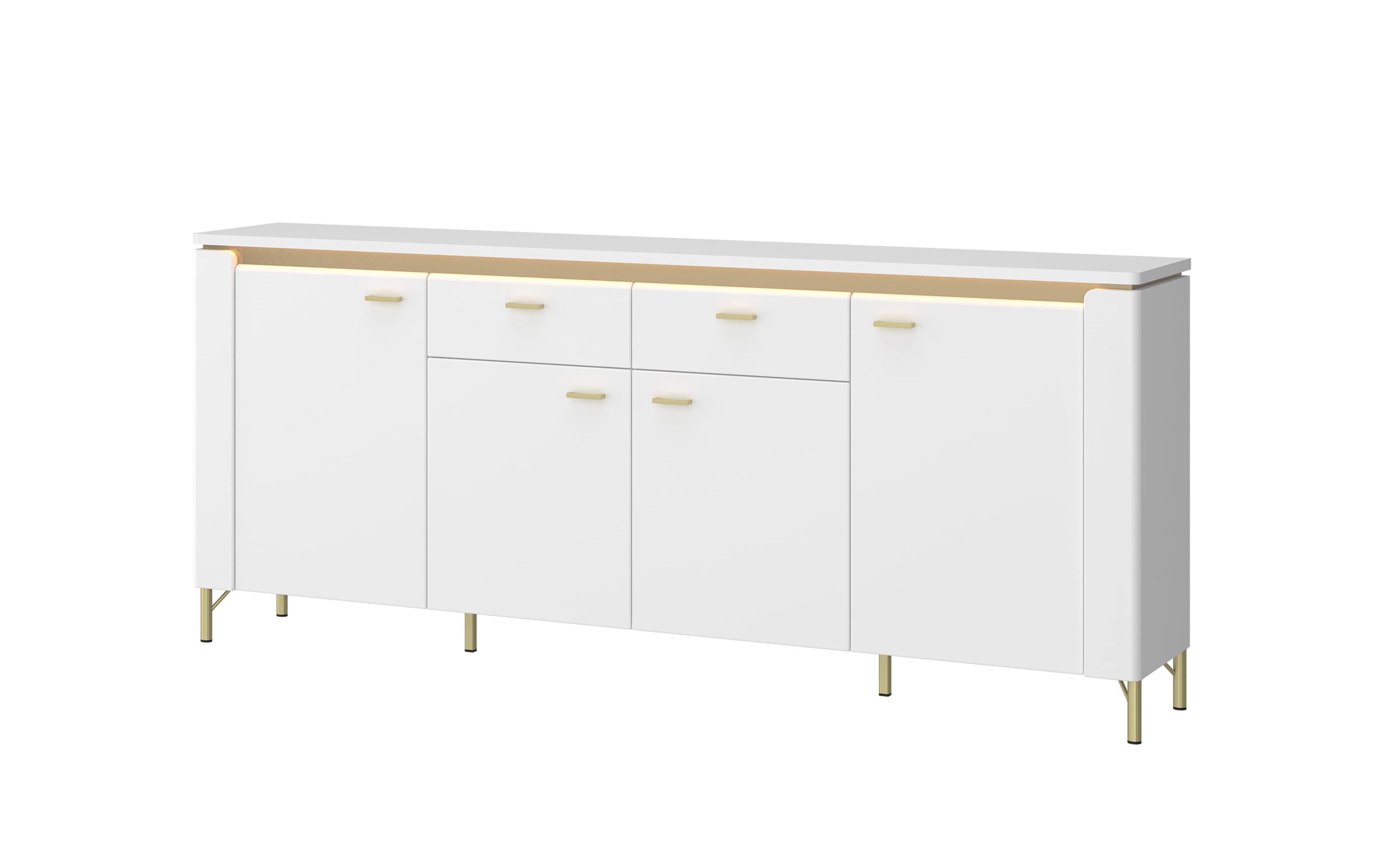 Sideboard Lazio, weiß/gold, 200 cm, inkl. Beleuchtung