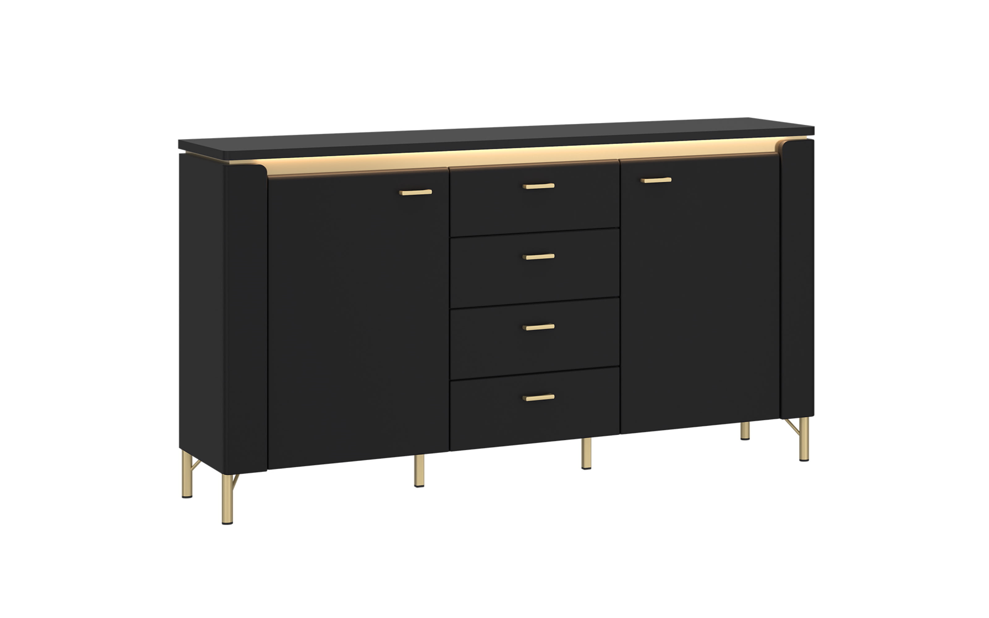 Sideboard Norica, schwarz/gold, inkl. Beleuchtung, Breite 155 cm