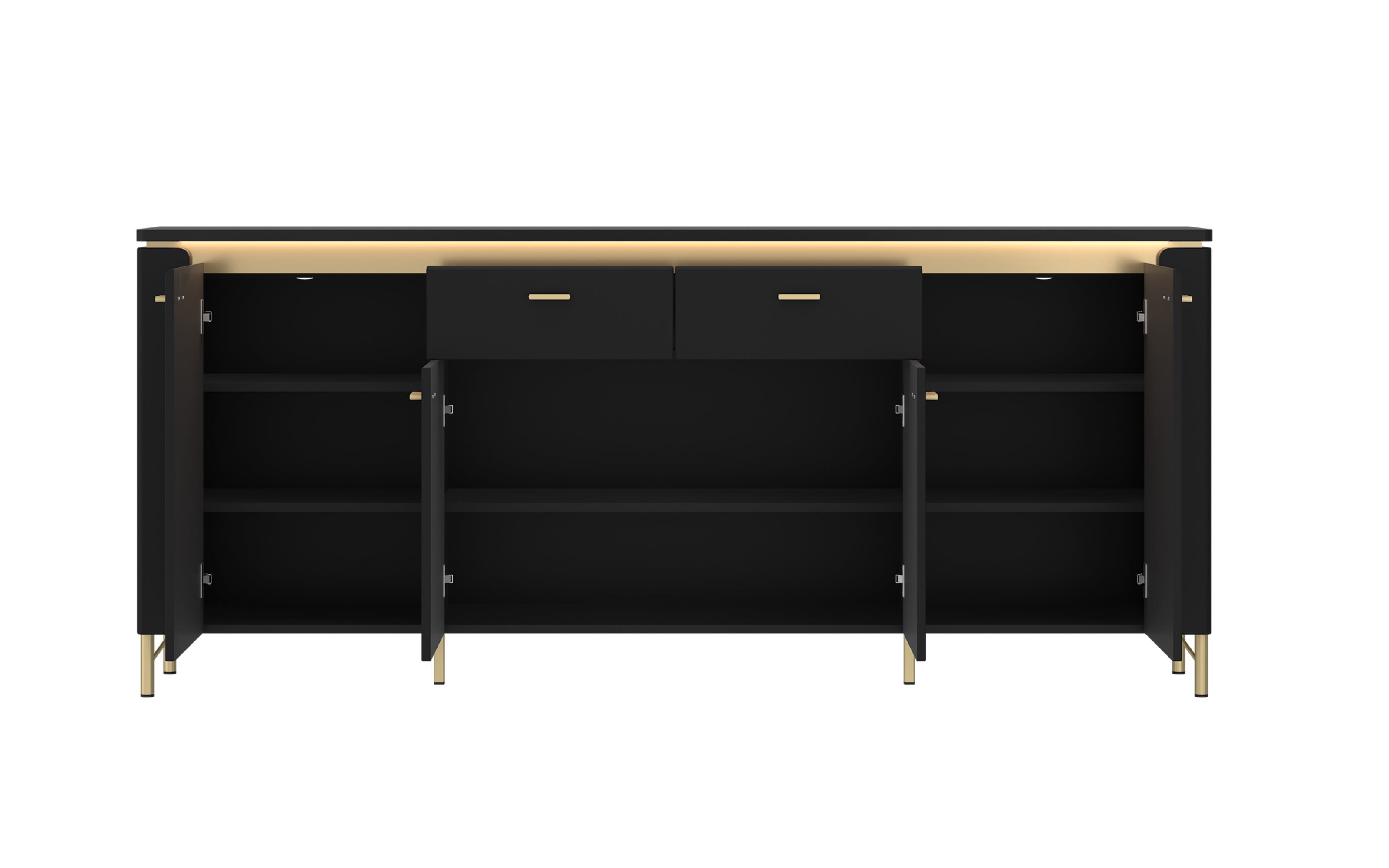 Sideboard Norica, schwarz/gold, inkl. Beleuchtung, Breite 200 cm