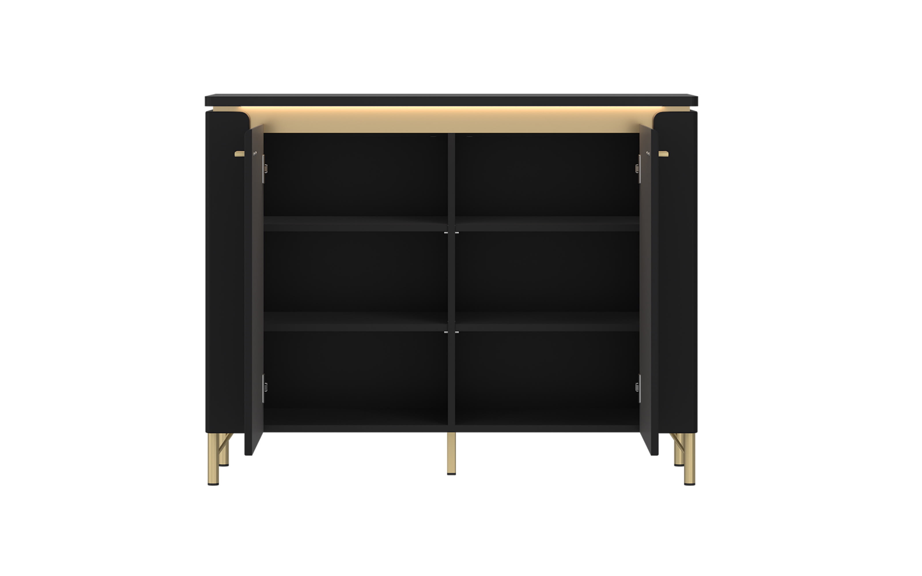 Sideboard Norica, schwarz/gold, inkl. Beleuchtung, Breite 110 cm