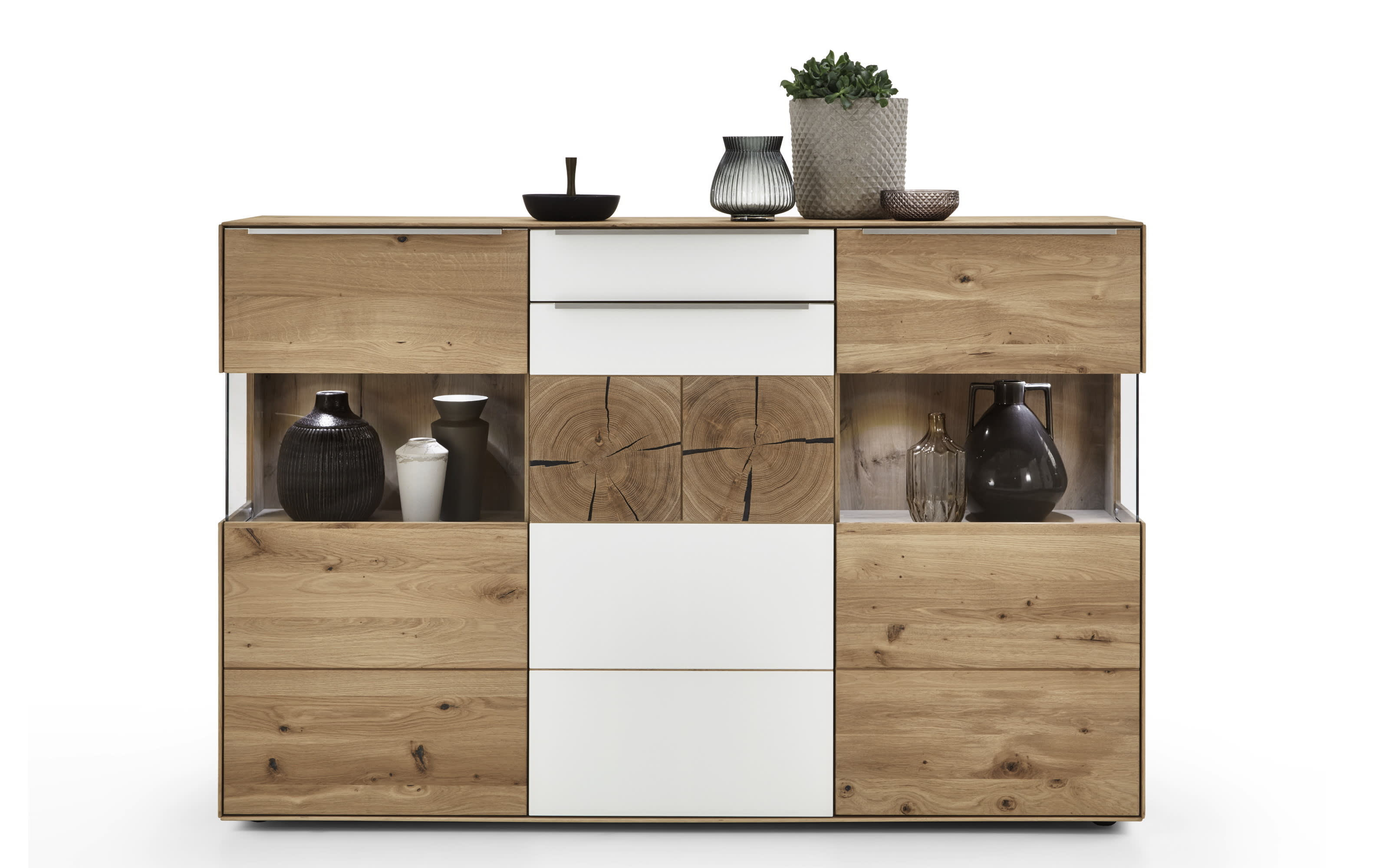 Highboard Talvera, Asteiche massiv, bianco geölt