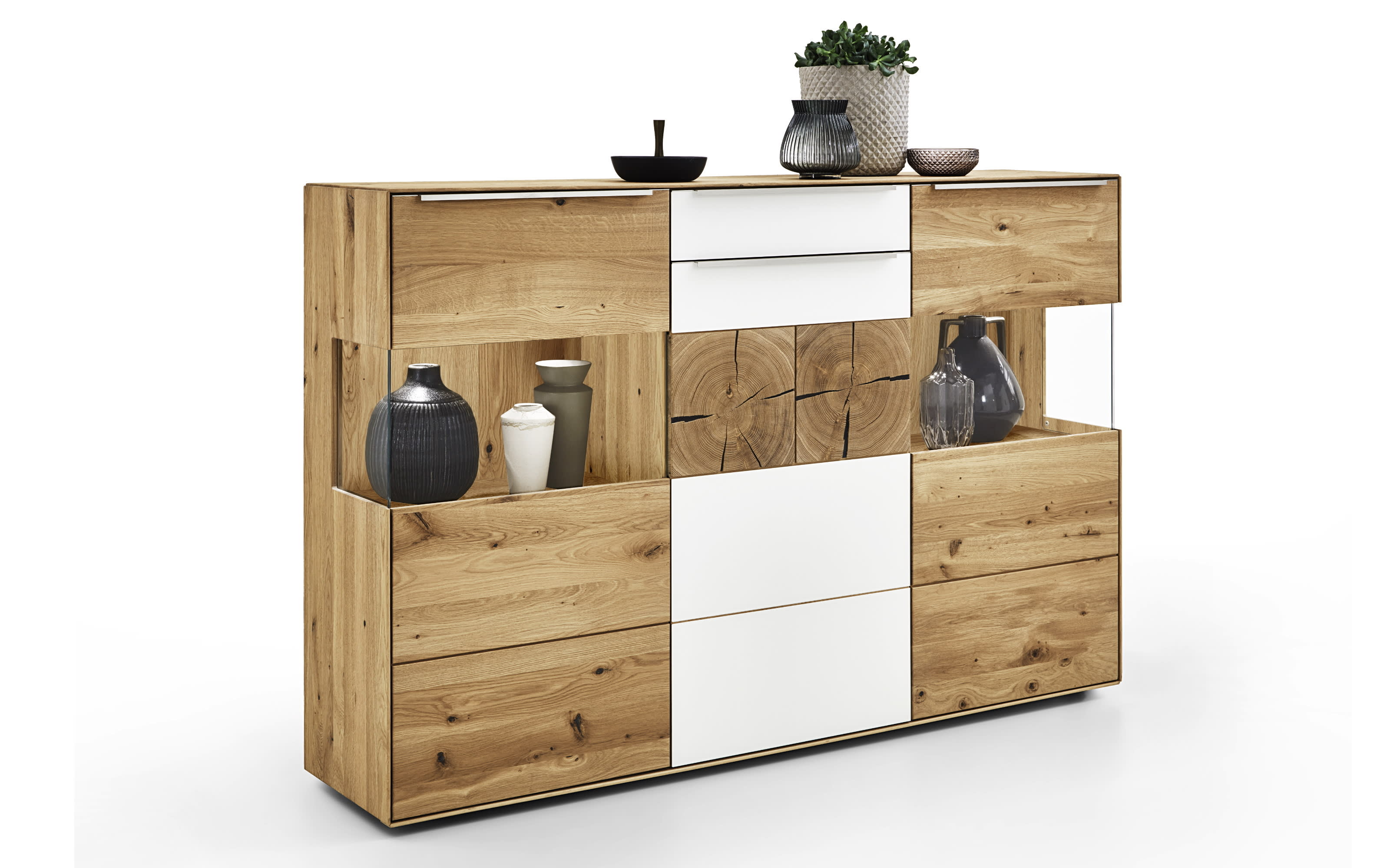 Highboard Talvera, Asteiche massiv, bianco geölt