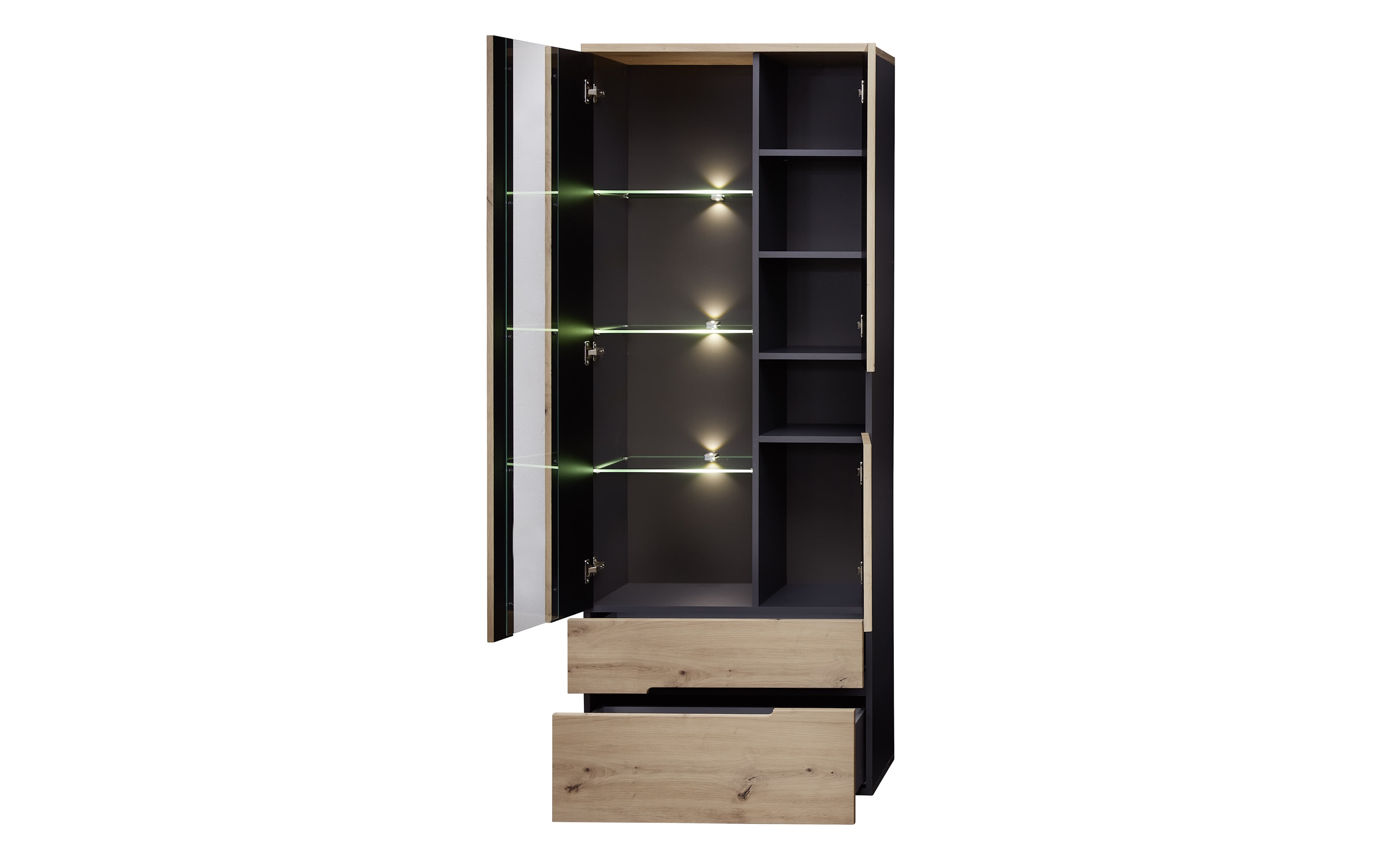 Vitrine Memphis, Artisan Eiche Nachbildung/graphit, inkl. LED-Beleuchtung