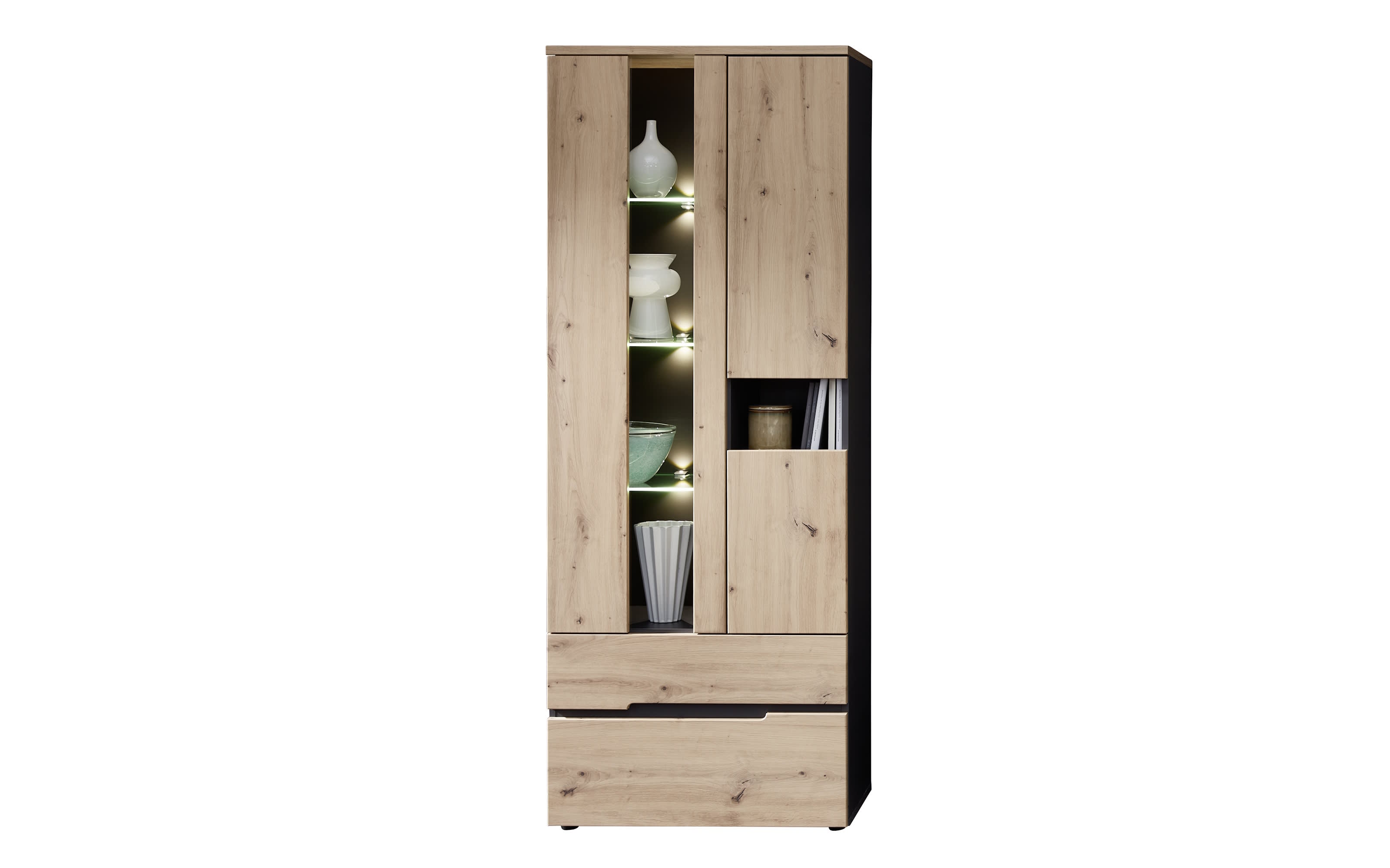 Vitrine Memphis, Artisan Eiche Nachbildung/graphit, inkl. LED-Beleuchtung