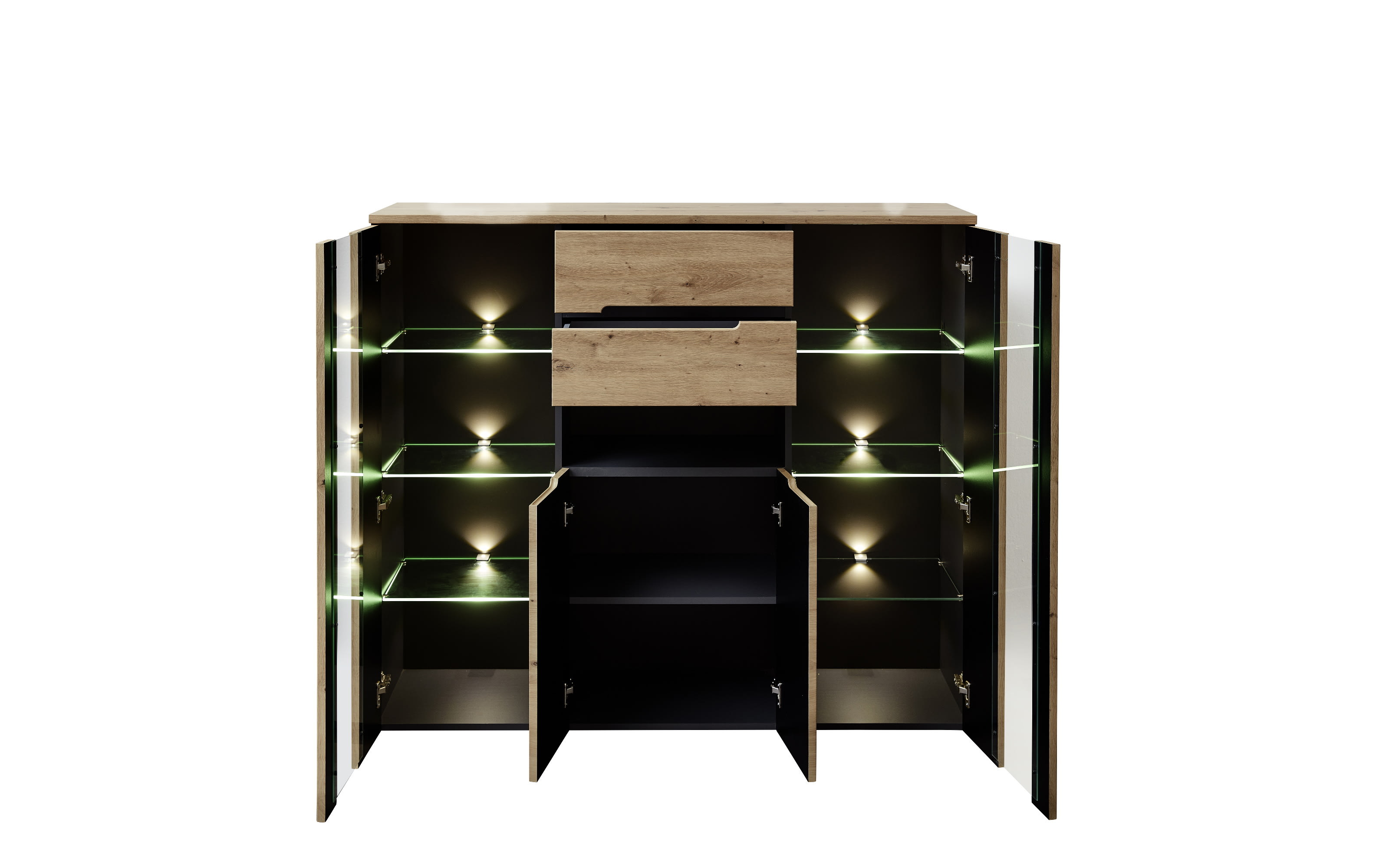 Highboard Memphis, Artisan Eiche Nachbildung/graphit, inkl. LED-Beleuchtung