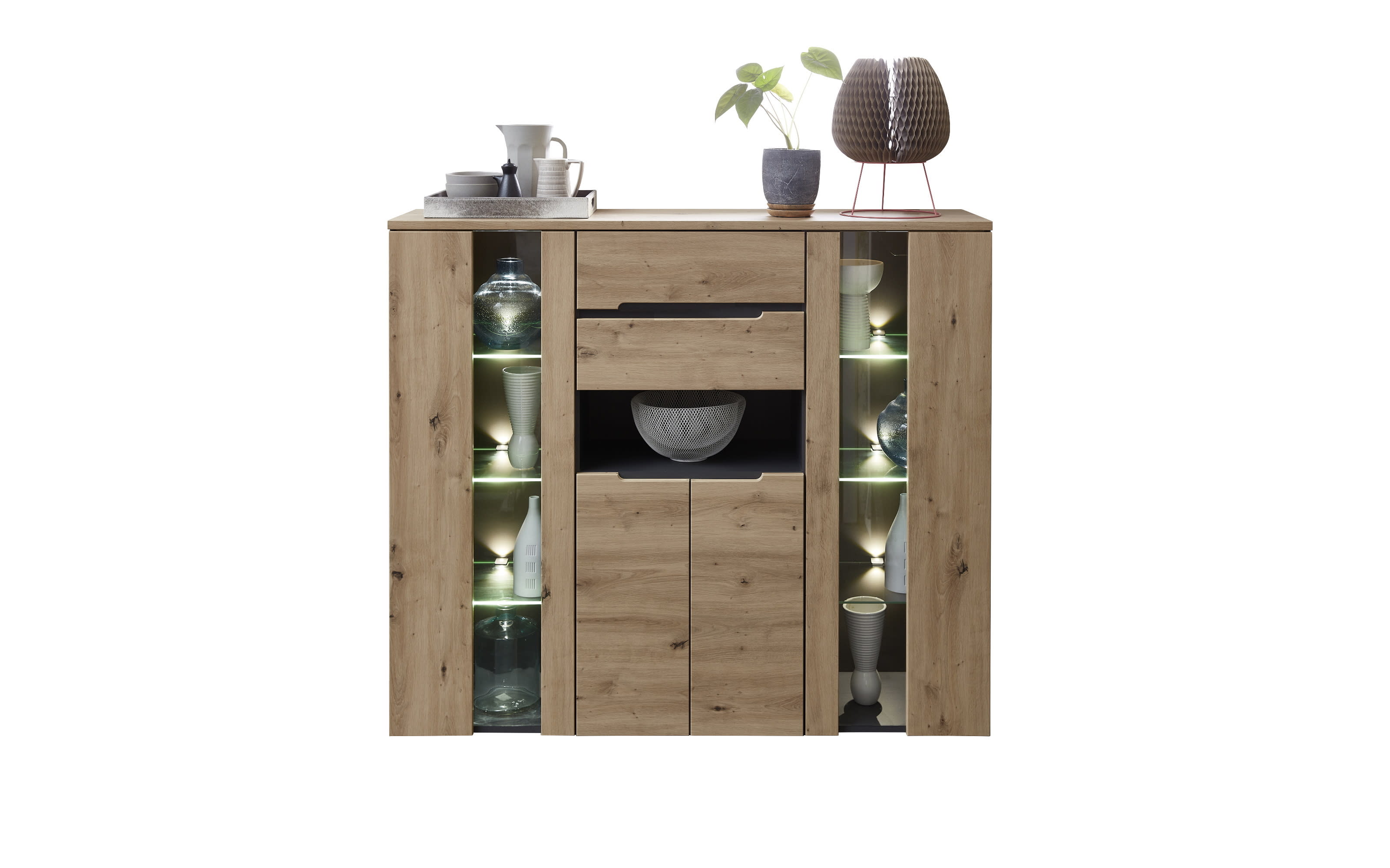 Highboard Memphis, Artisan Eiche Nachbildung/graphit, inkl. LED-Beleuchtung