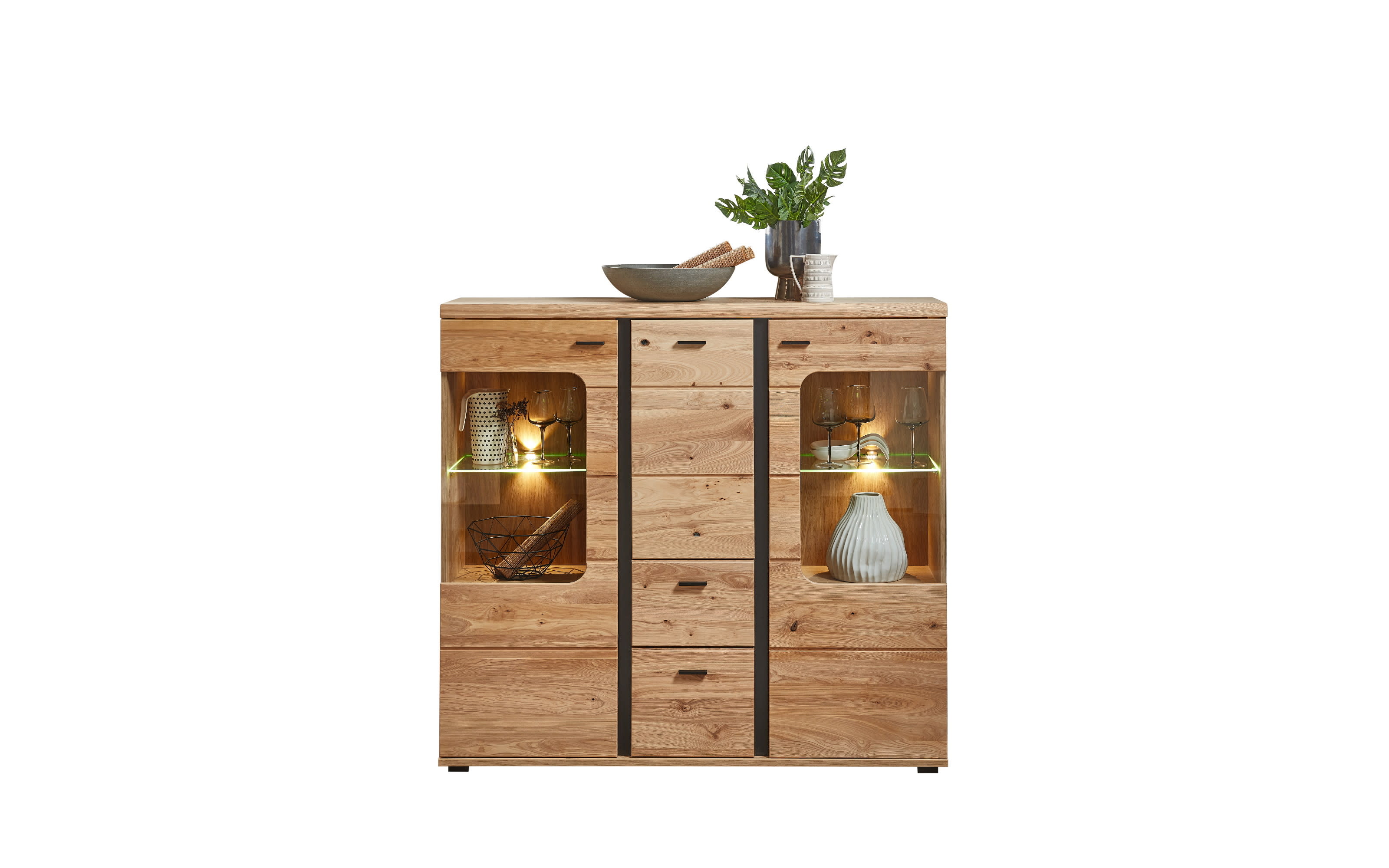 Highboard Sonos II, Alteiche massiv/Artisan Eiche-Nachbildung, inkl. LED-Beleuchtung