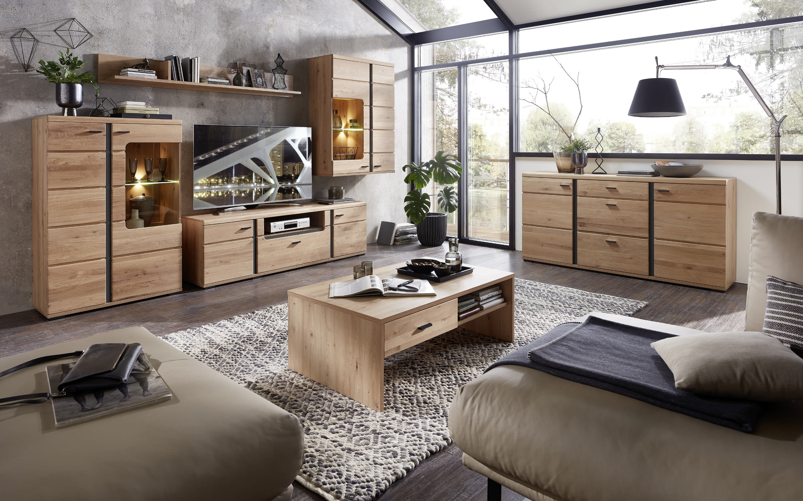 Sideboard Sonos II, Alteiche massiv/Artisan Eiche-Nachbildung