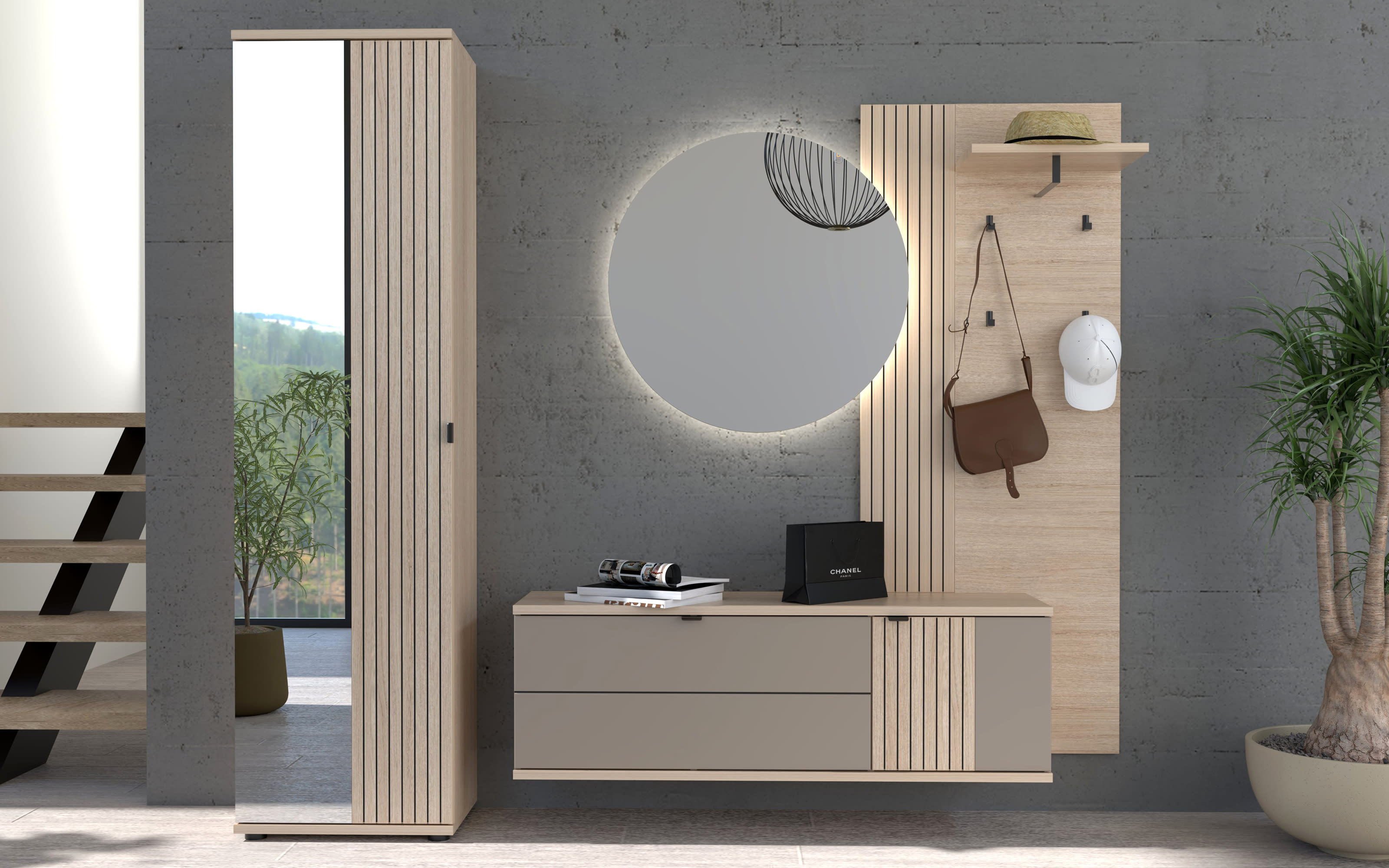 Garderobenschrank Pisa, Riva Eiche-Nachbildung, inkl. Kleiderstange