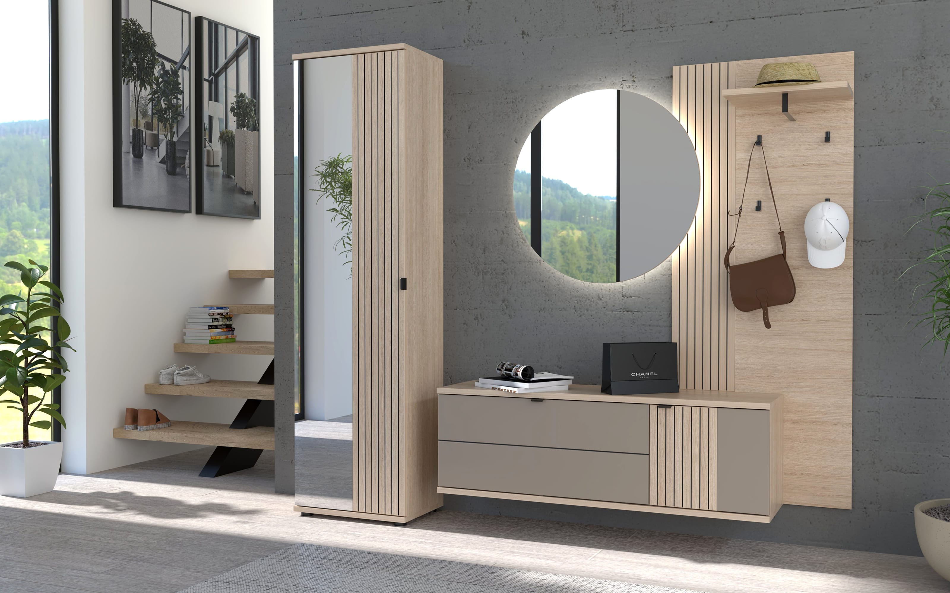 Garderobenschrank Pisa, Riva Eiche-Nachbildung, inkl. Kleiderstange