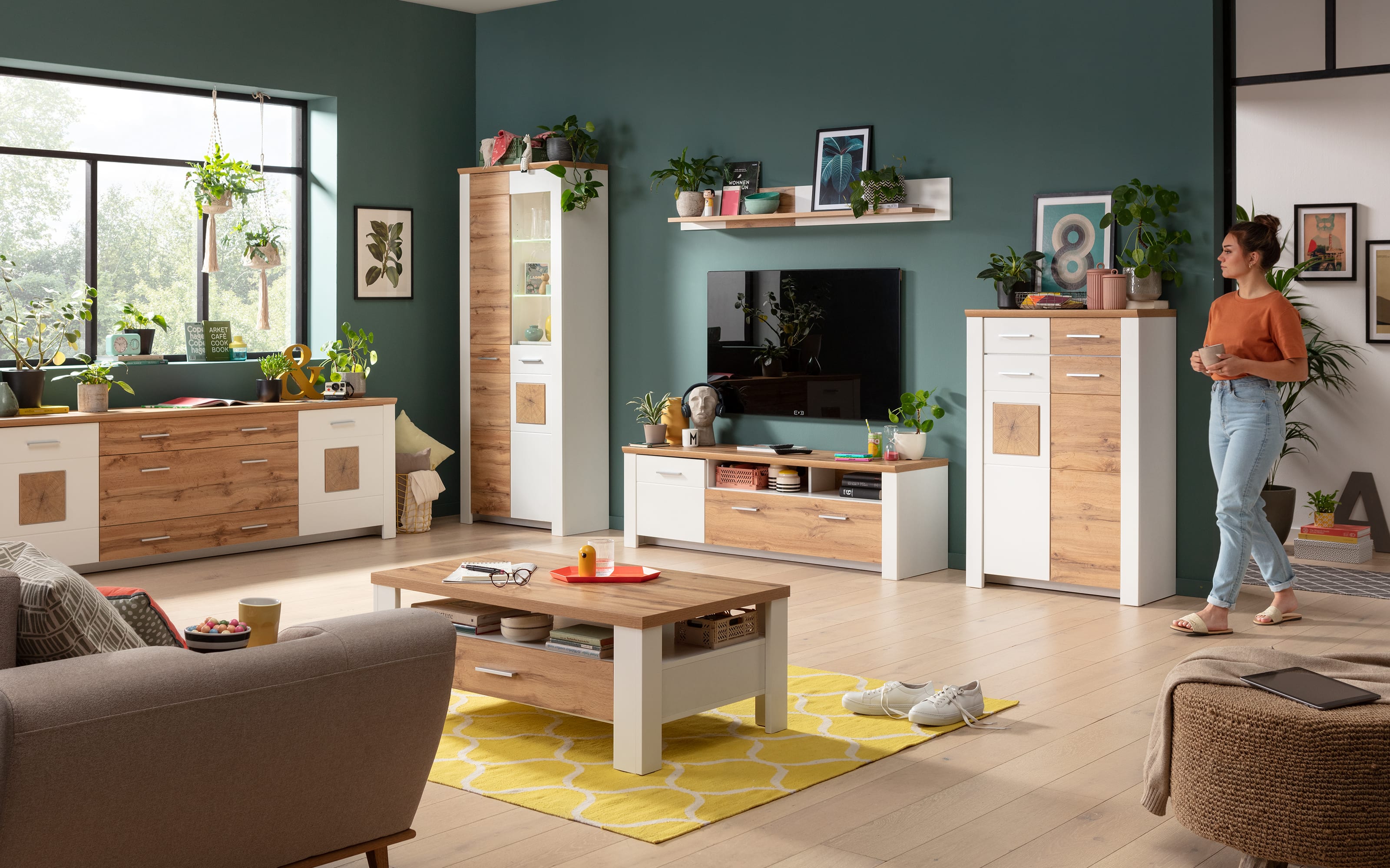 TV-Unterteil Matera, weiß/Altholz-Nachbildung