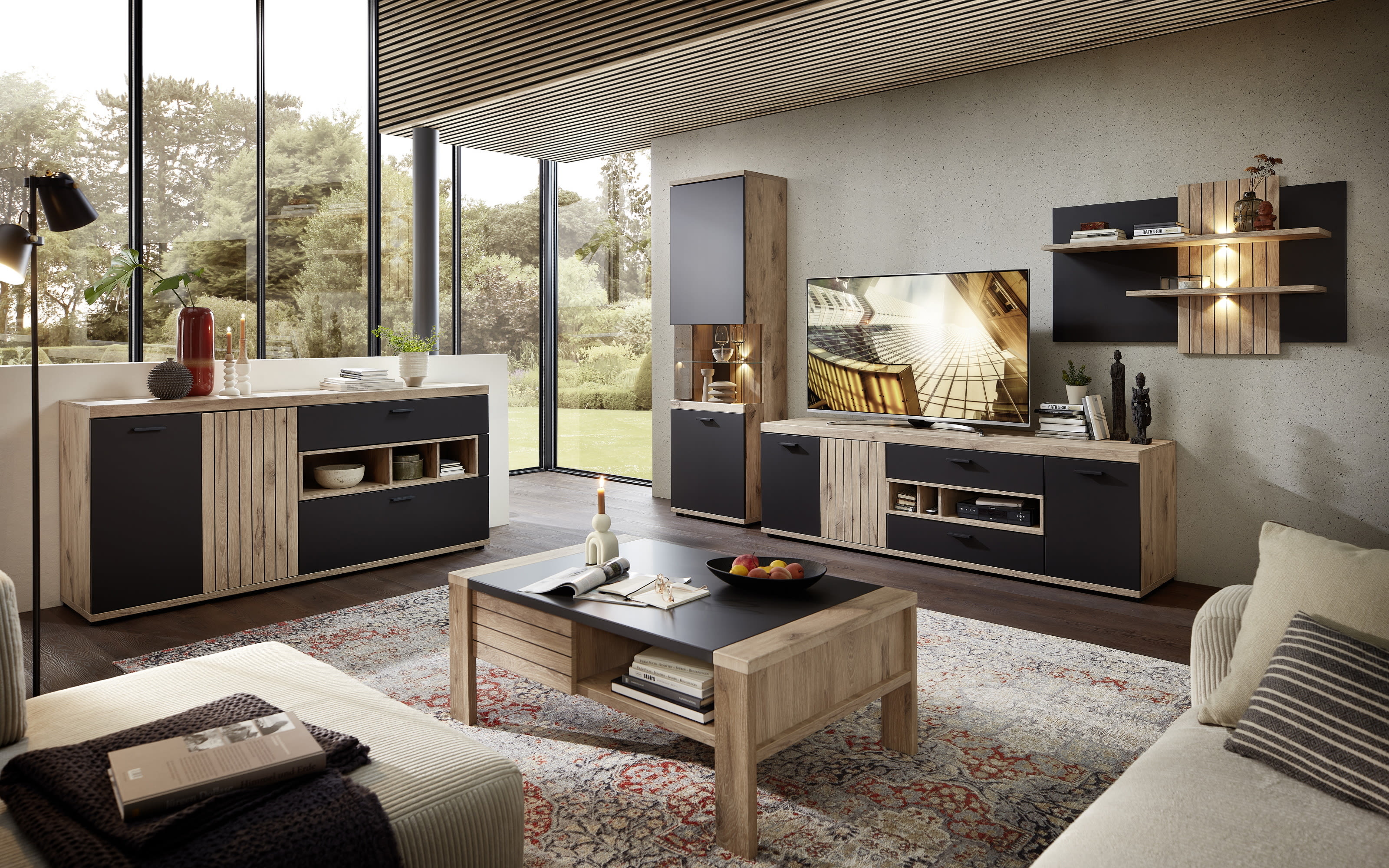 Sideboard Lamella, Cosmos grey, Viking Oak Nachbildung