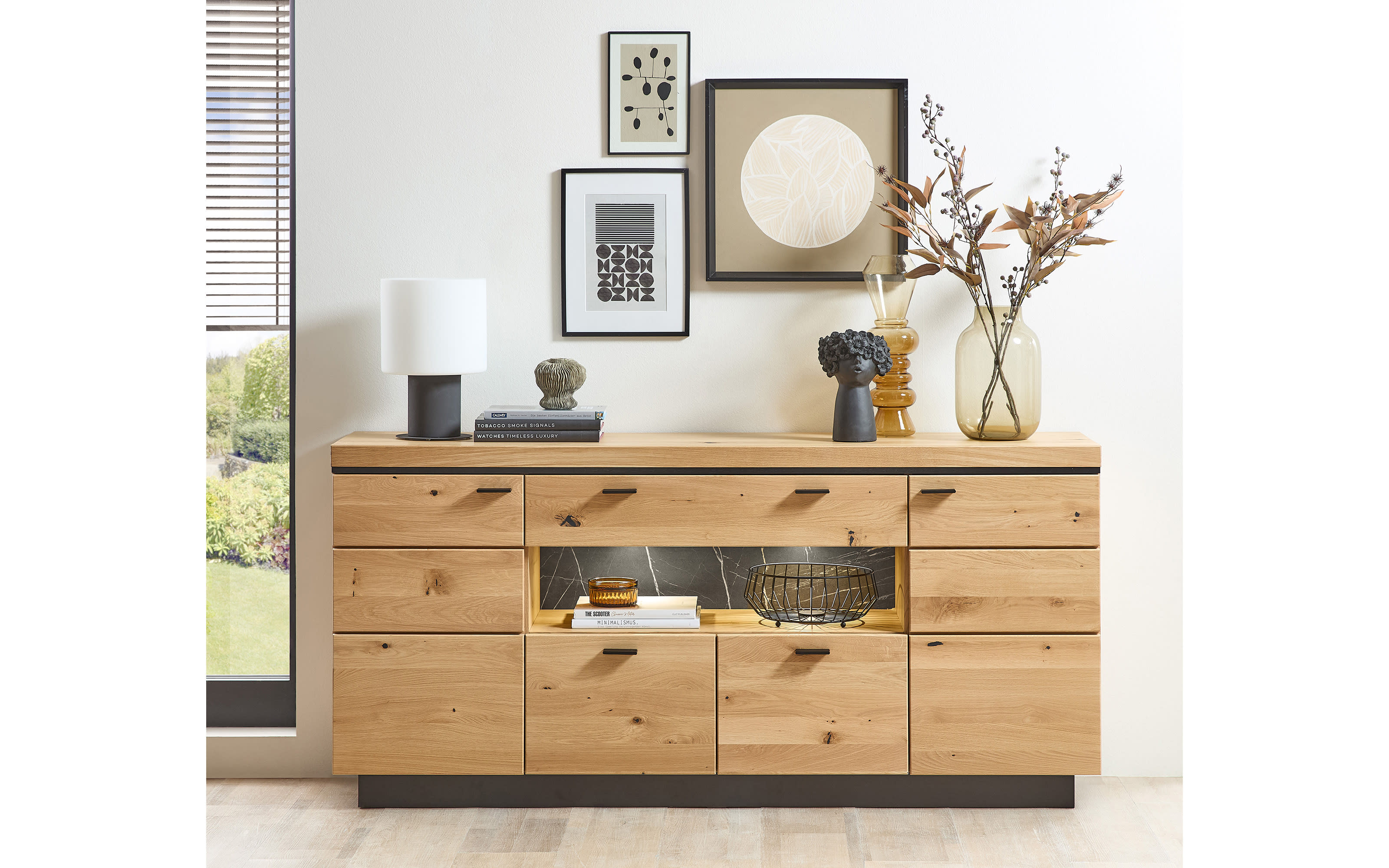 Sideboard Monza, Wildeiche massiv, inkl. LED-Beleuchtung 