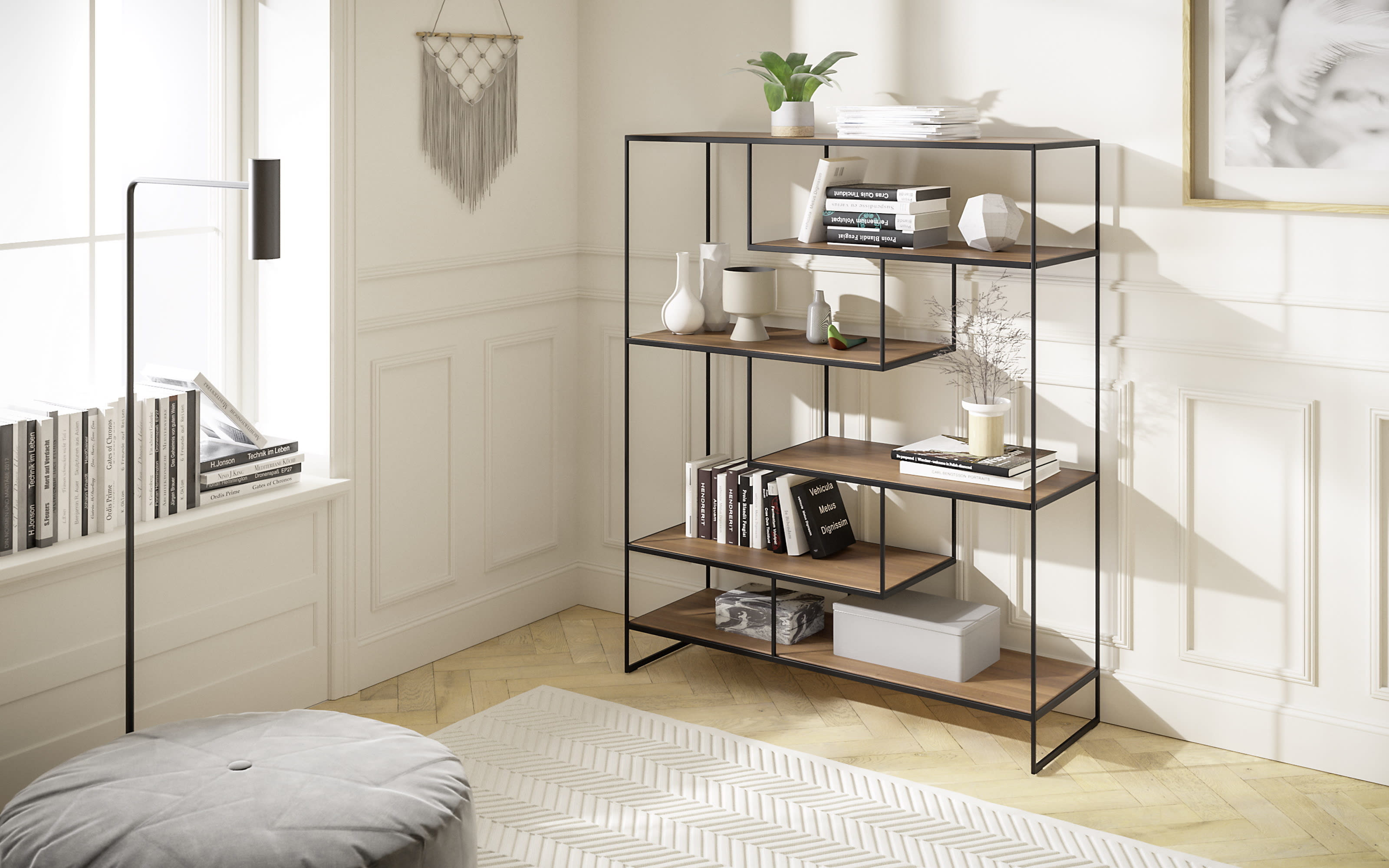 Raumteiler Toscana, Nussbaum, Metallgestell schwarz