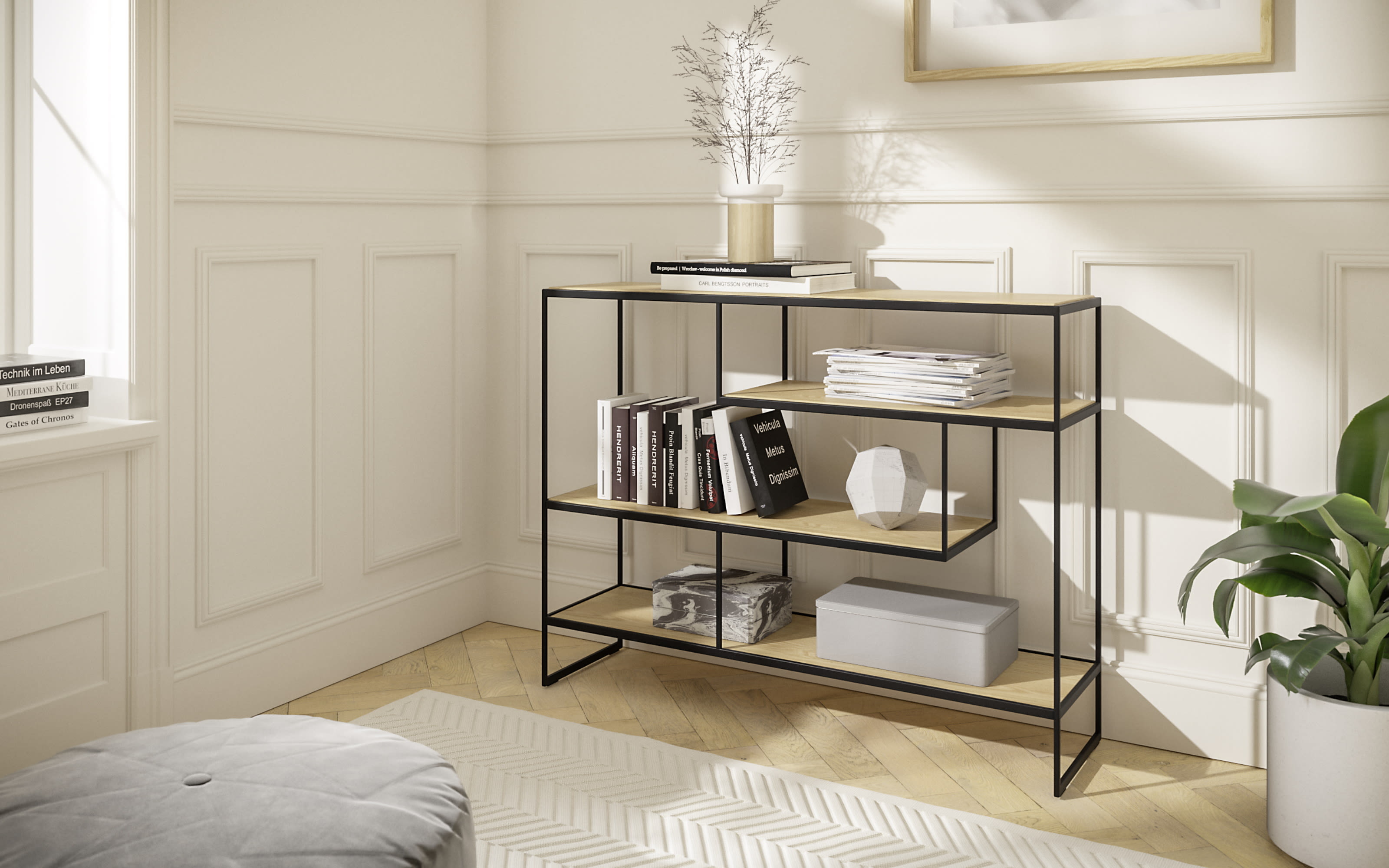 Regal Toscana, Wildeiche, Metallgestell schwarz