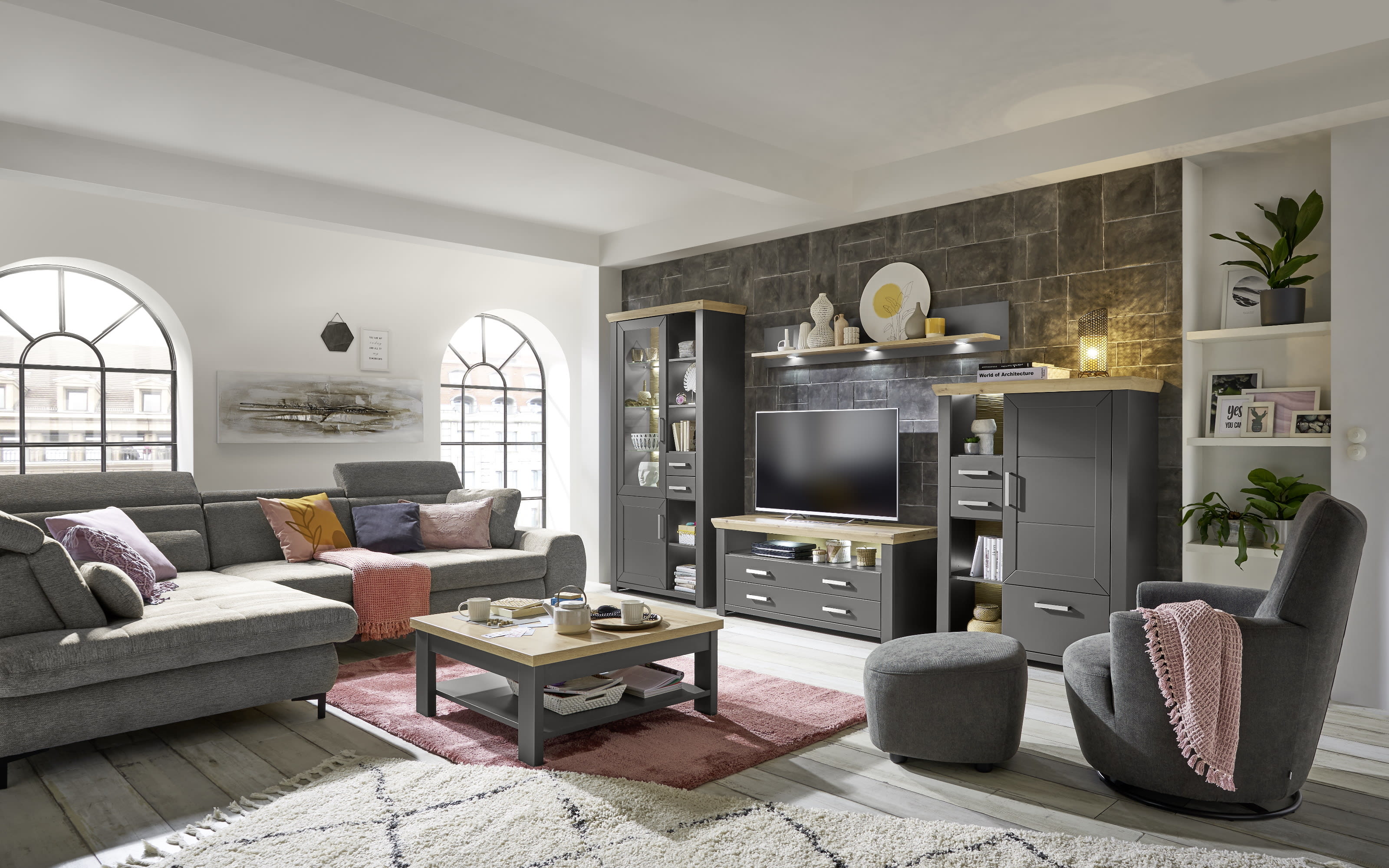 Couchtisch York, anthrazit, Artisan Eiche-Nachbildung